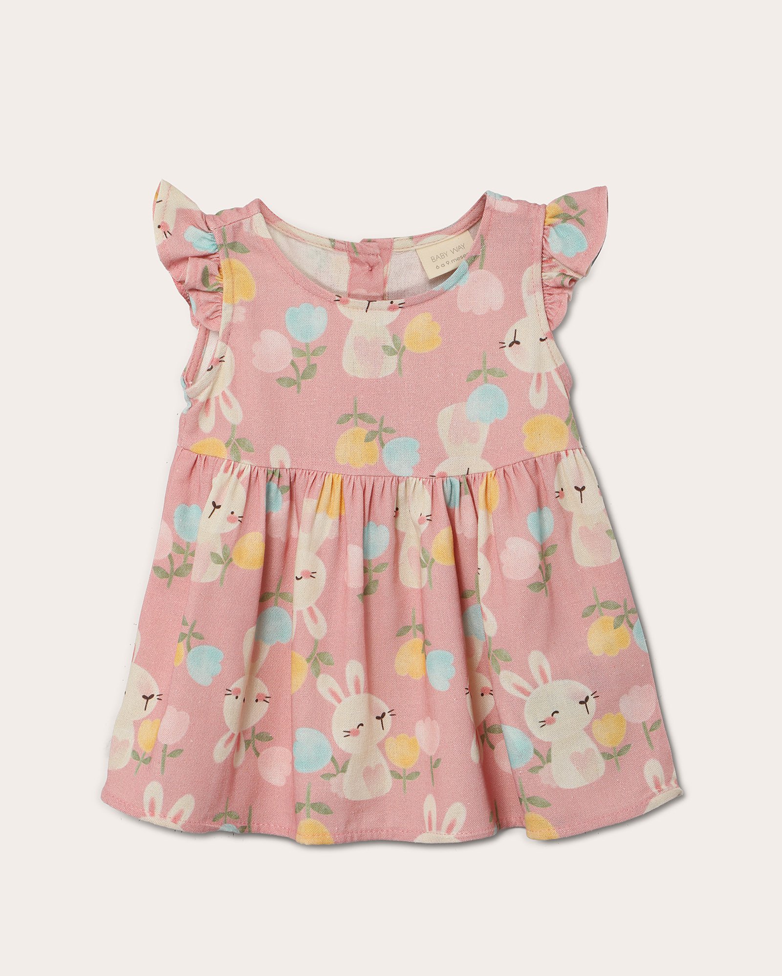 Vestido bebê com viscolinho coelhos e babados rosa