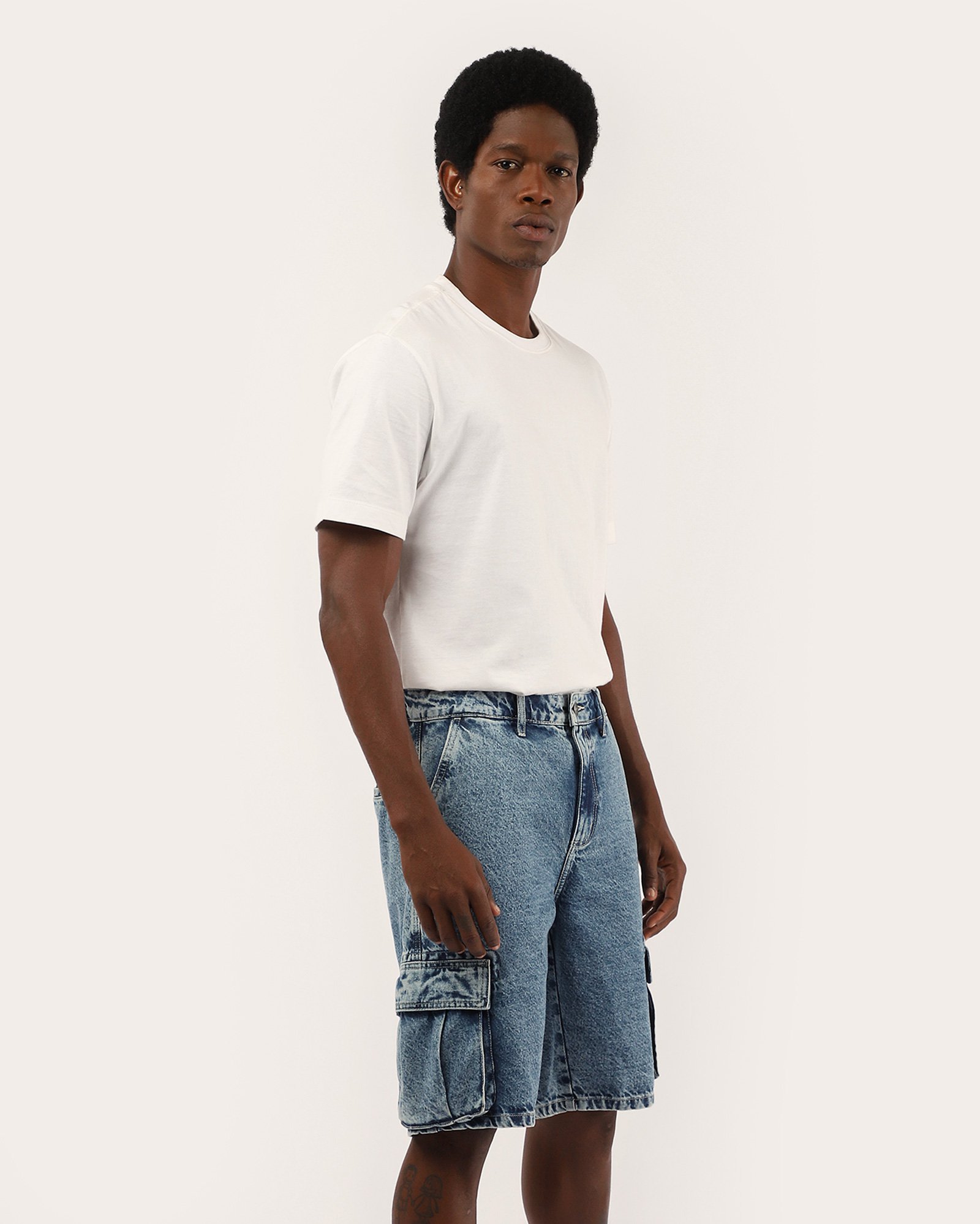Bermuda jeans masculina wide leg denim médio | Pool Loop