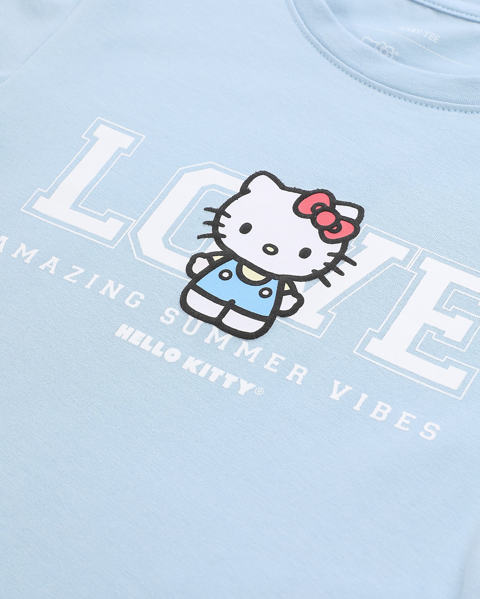 Camiseta juvenil baby tee summer vibes Hello Kitty azul | Sanrio