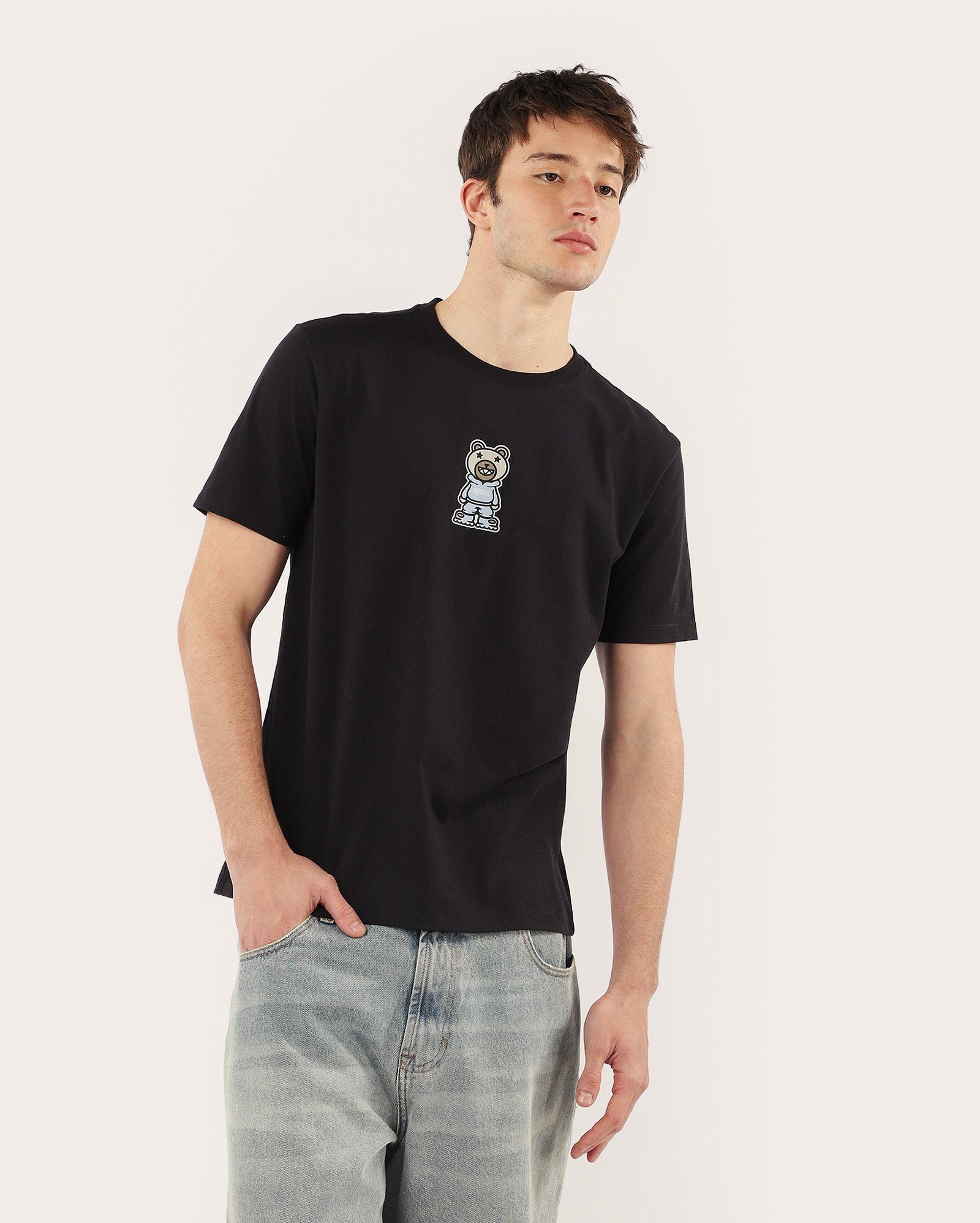 Camiseta masculina regular urso - preta