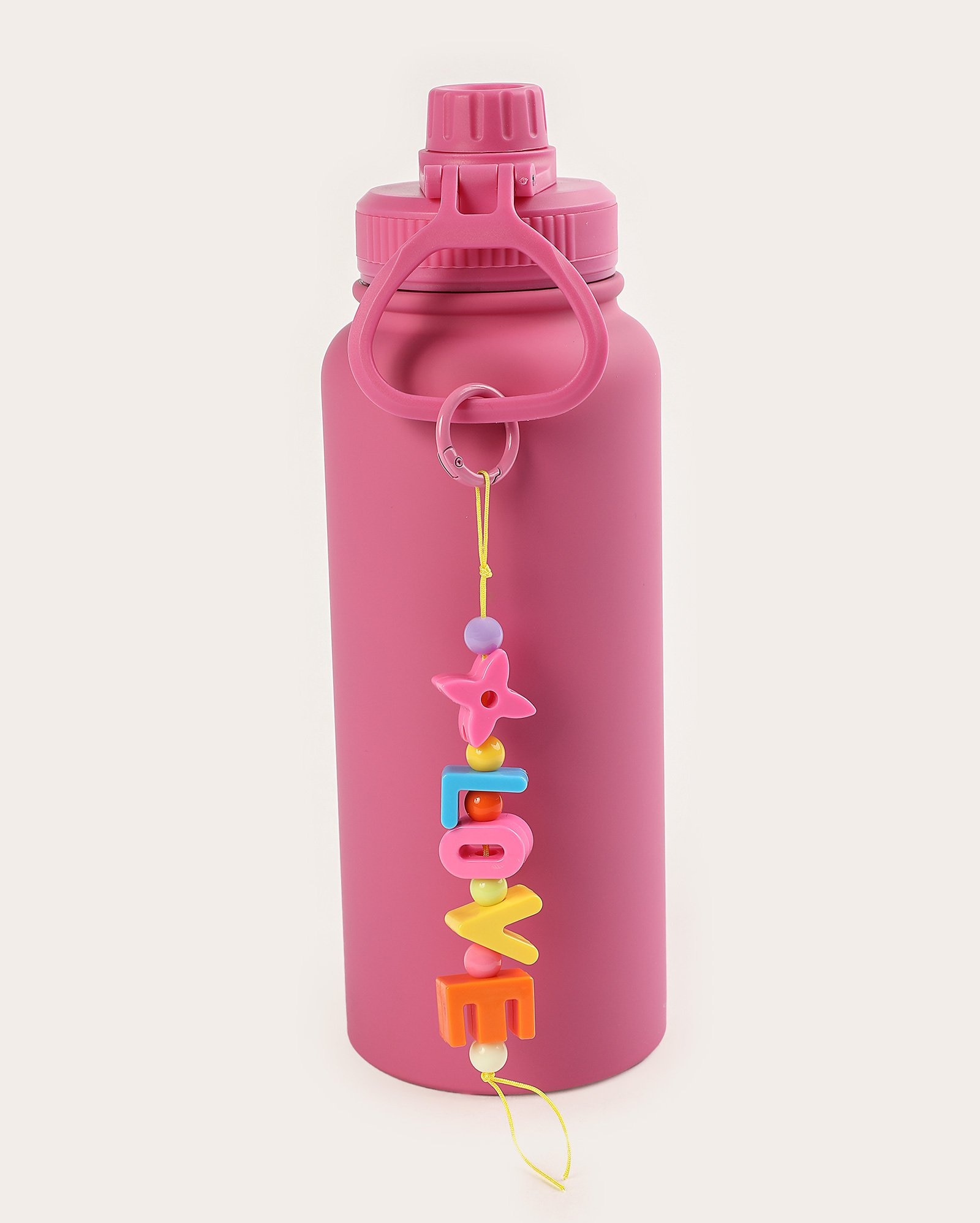 Garrafa squeeze de aço com chaveiro Love 1L rosa