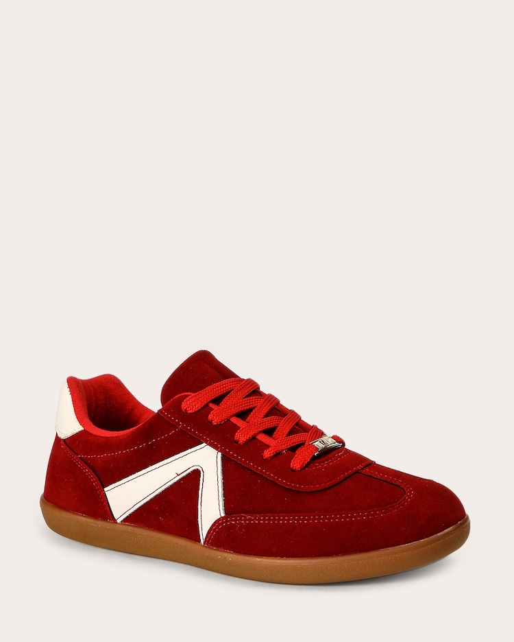 Tênis feminino casual cano baixo com recortes camurça Vermelho Escuro  Vizzano