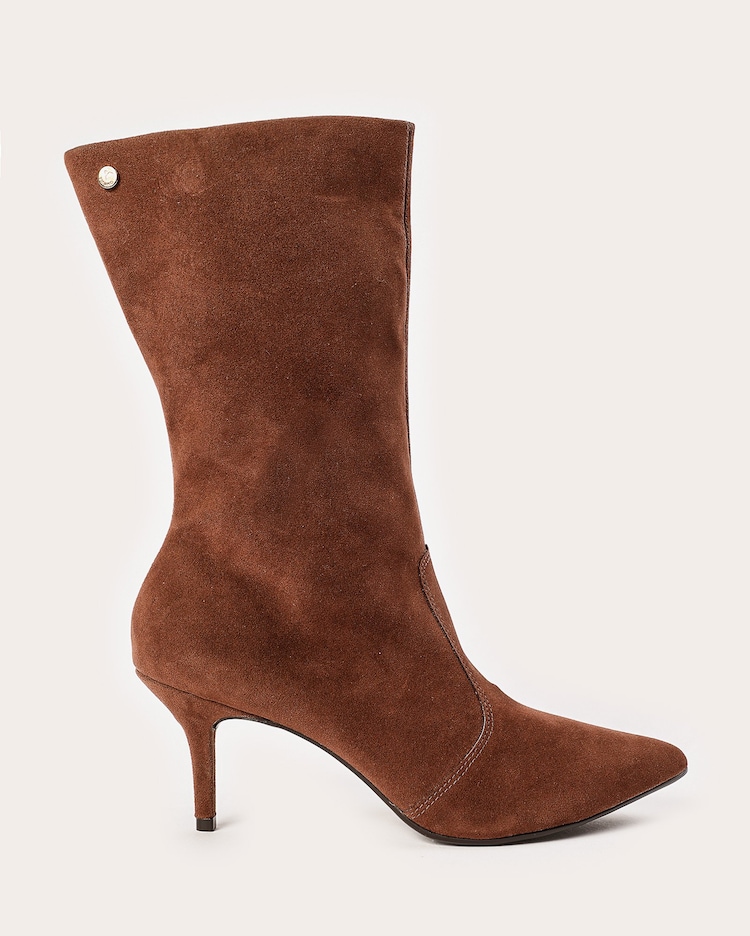 Riachuelo Bota feminina camurça cano médio salto fino marrom
