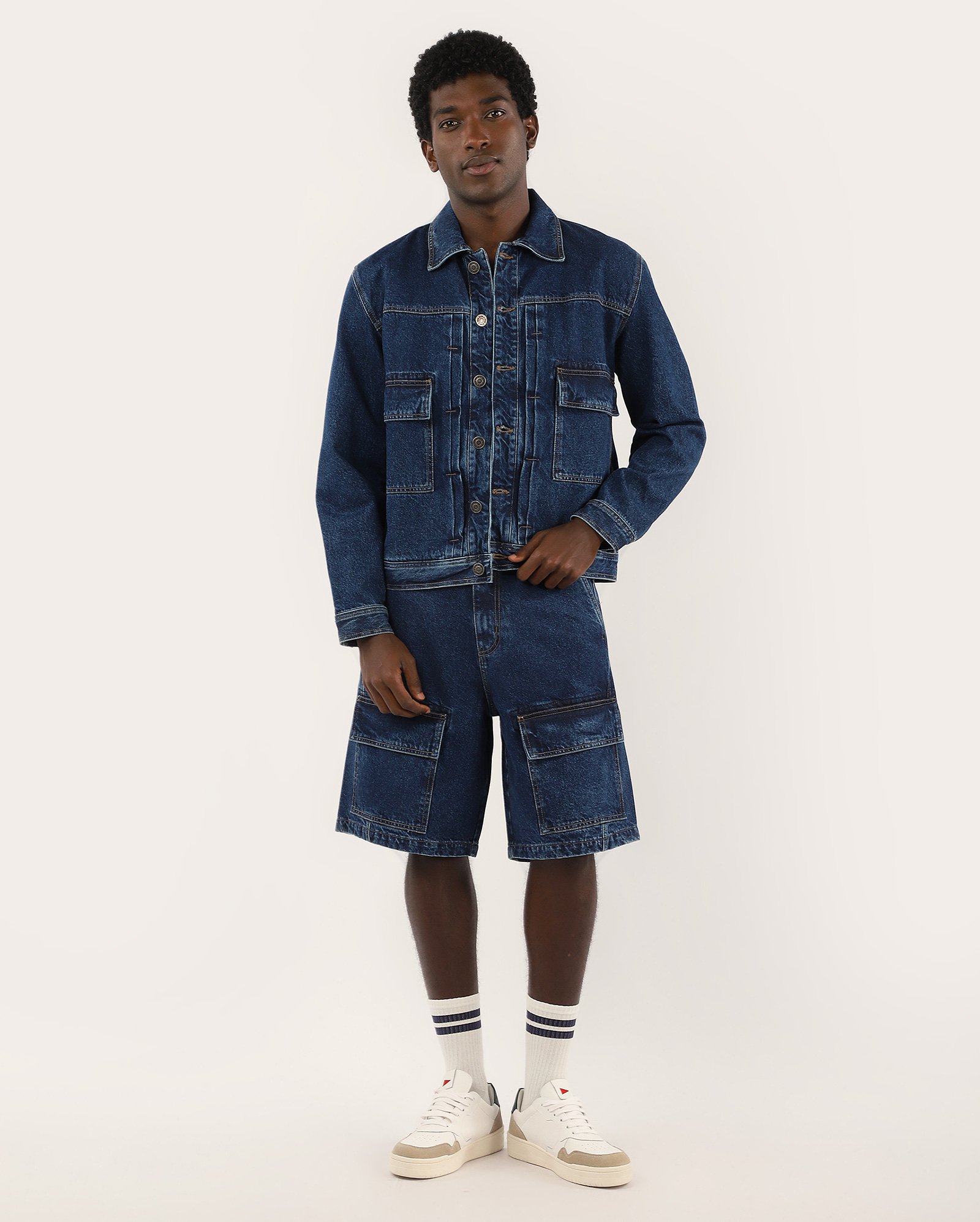 Jaqueta jeans masculina trucker denim escuro | Pool jeans