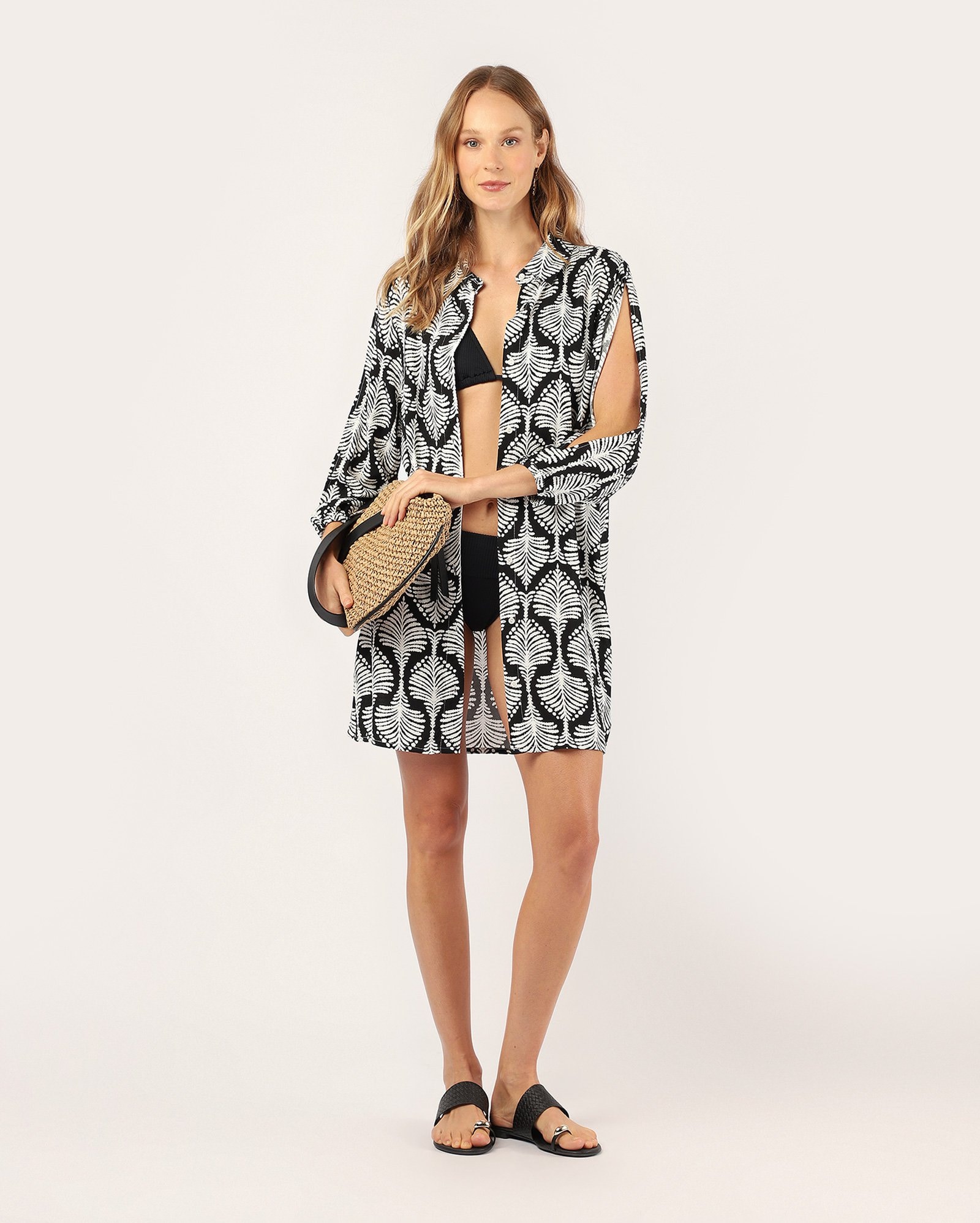 Saída de praia chemise estampada - multicor