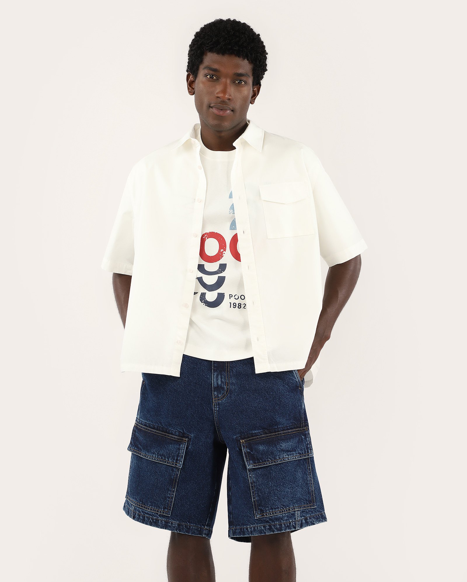 Bermuda jeans masculina wide leg cargo denim escuro | Pool Jeans