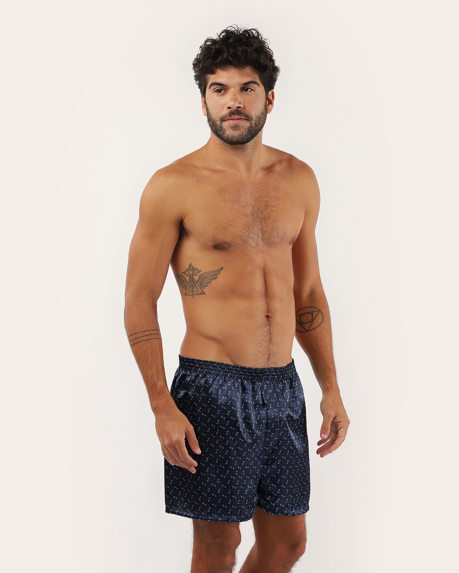 Cueca samba canção em cetim estampada azul