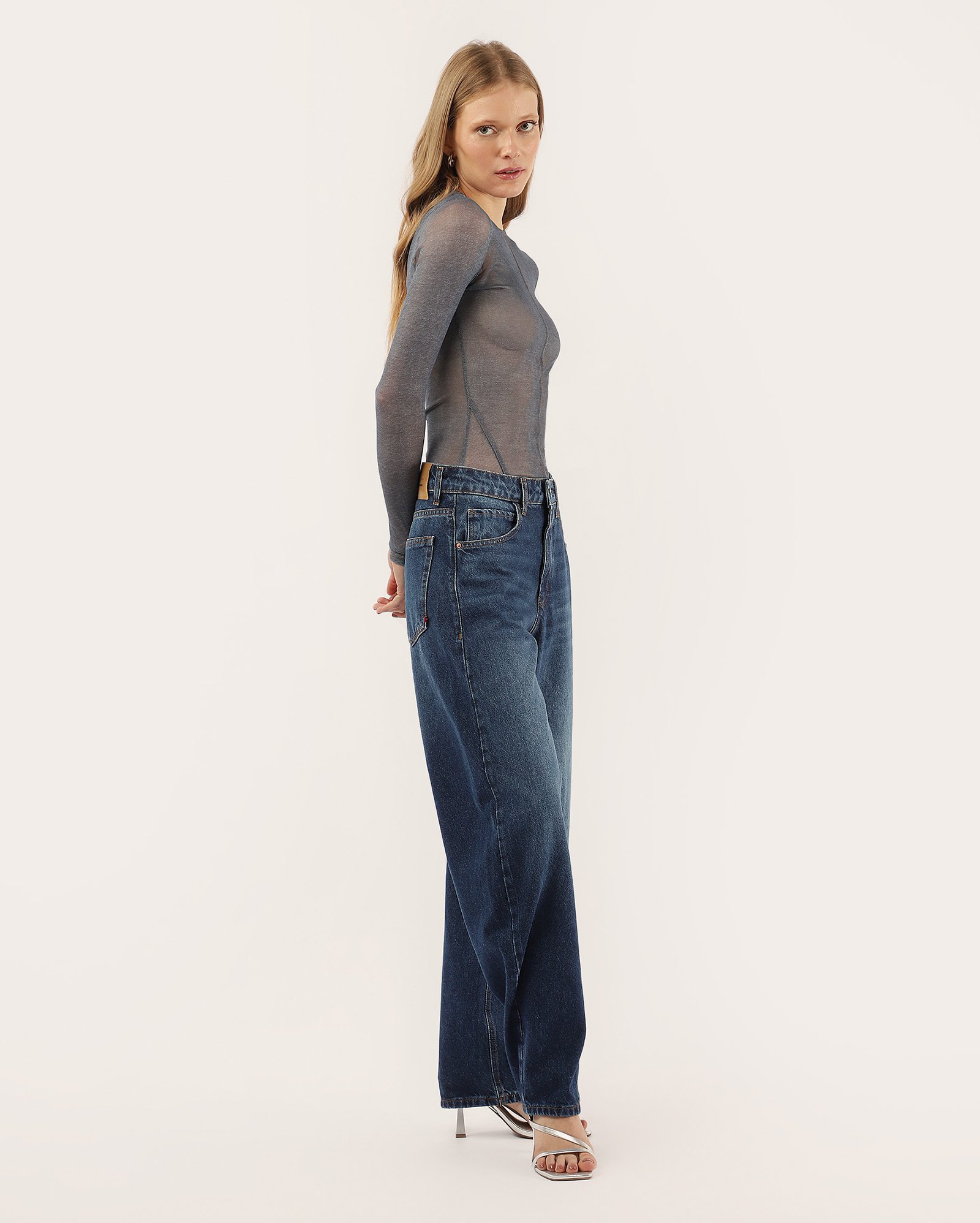 Calça jeans feminina balloon cintura média - Jeans Escuro | Pool Jeans