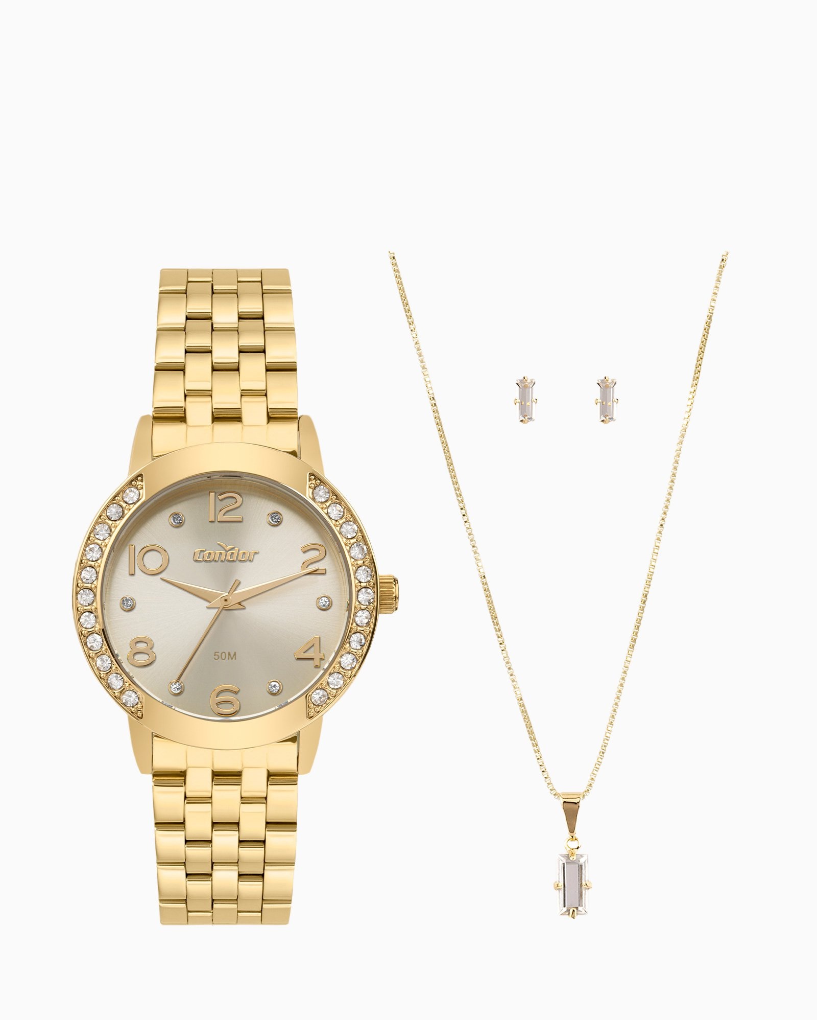 Kit relógio analógico feminino CO2035NRW K4X + conjunto dourado | Condor