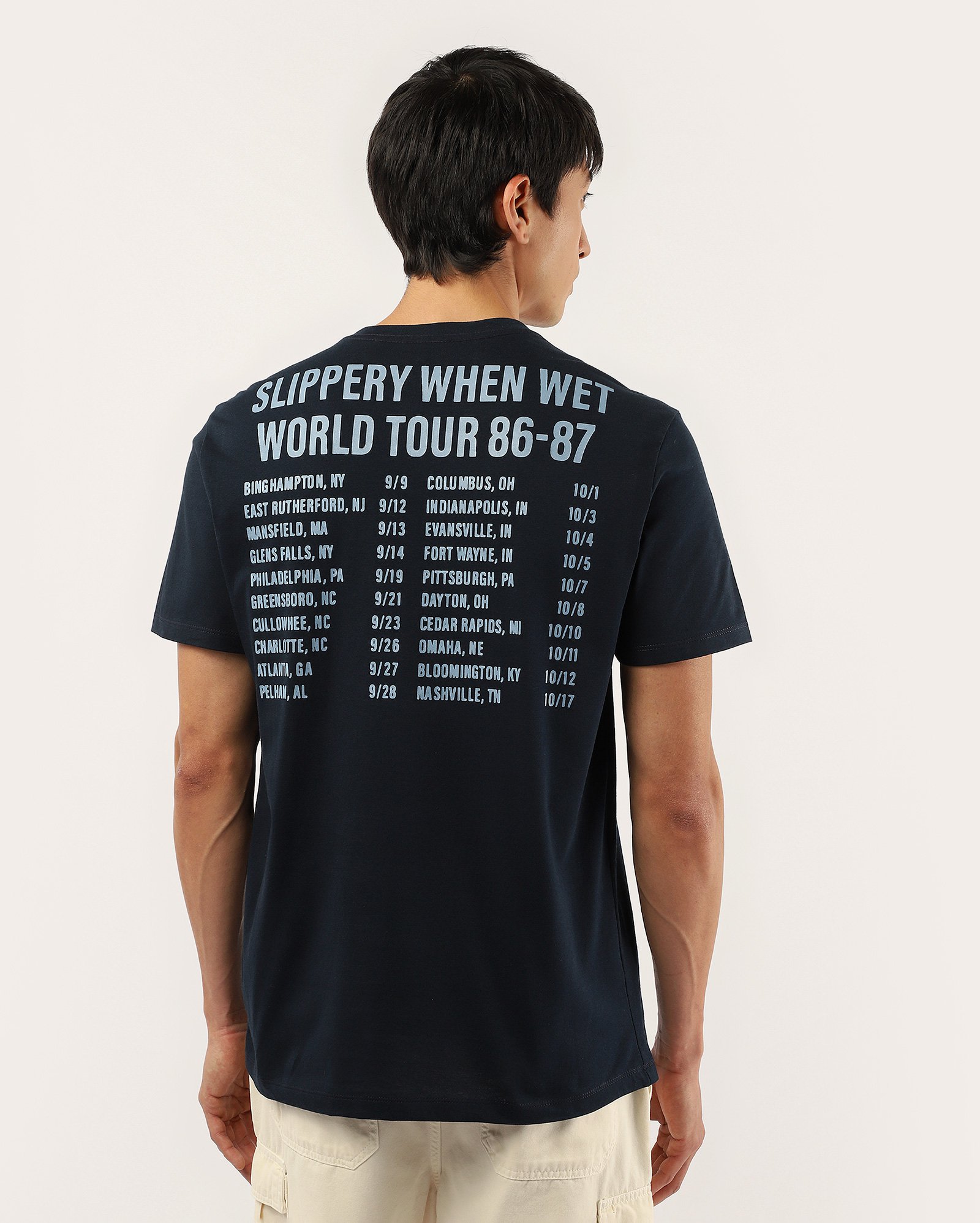 Camiseta masculina regular em lettering azul | Bon Jovi