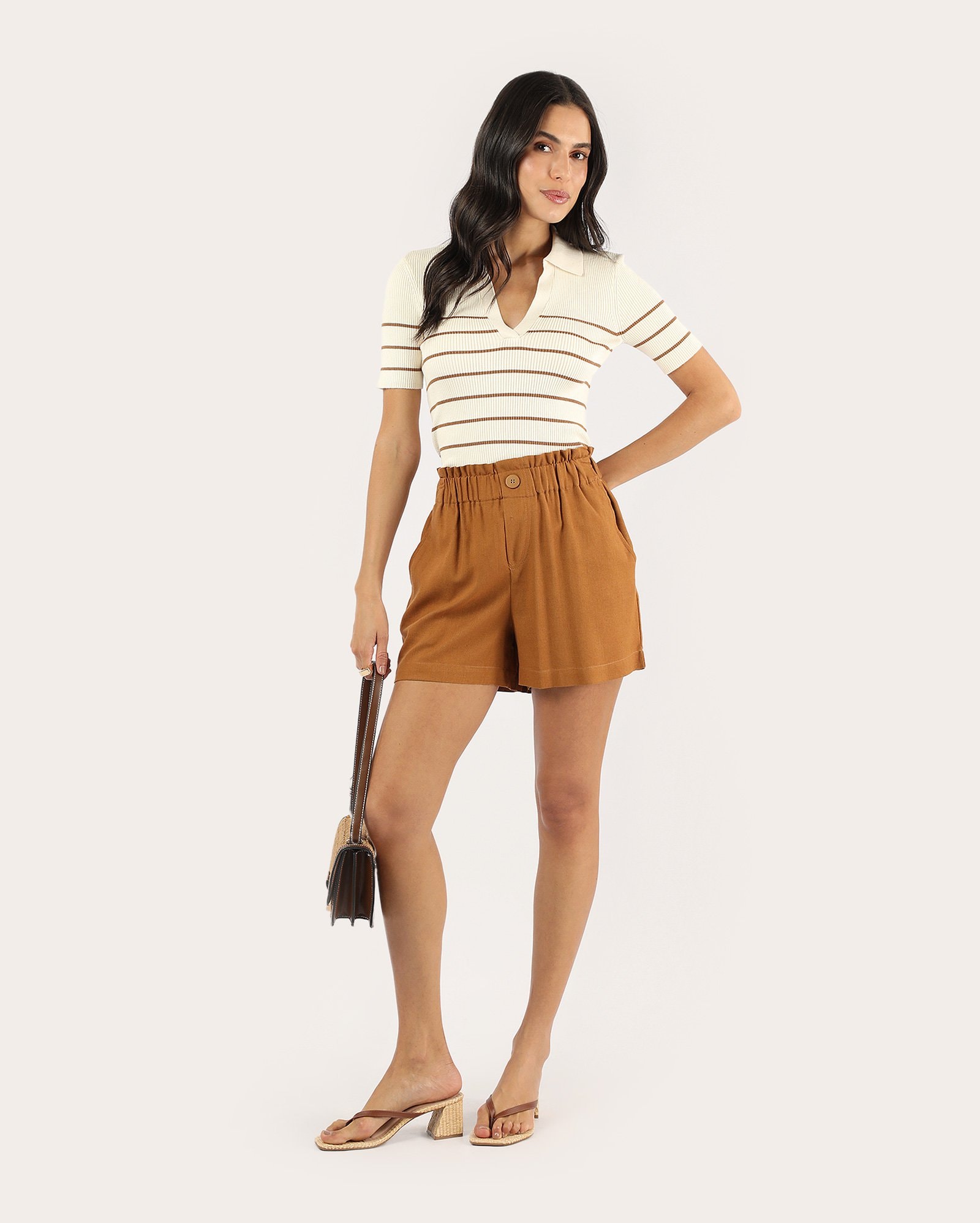 Polo feminina em tricot canelado - Amarelo — foto 2