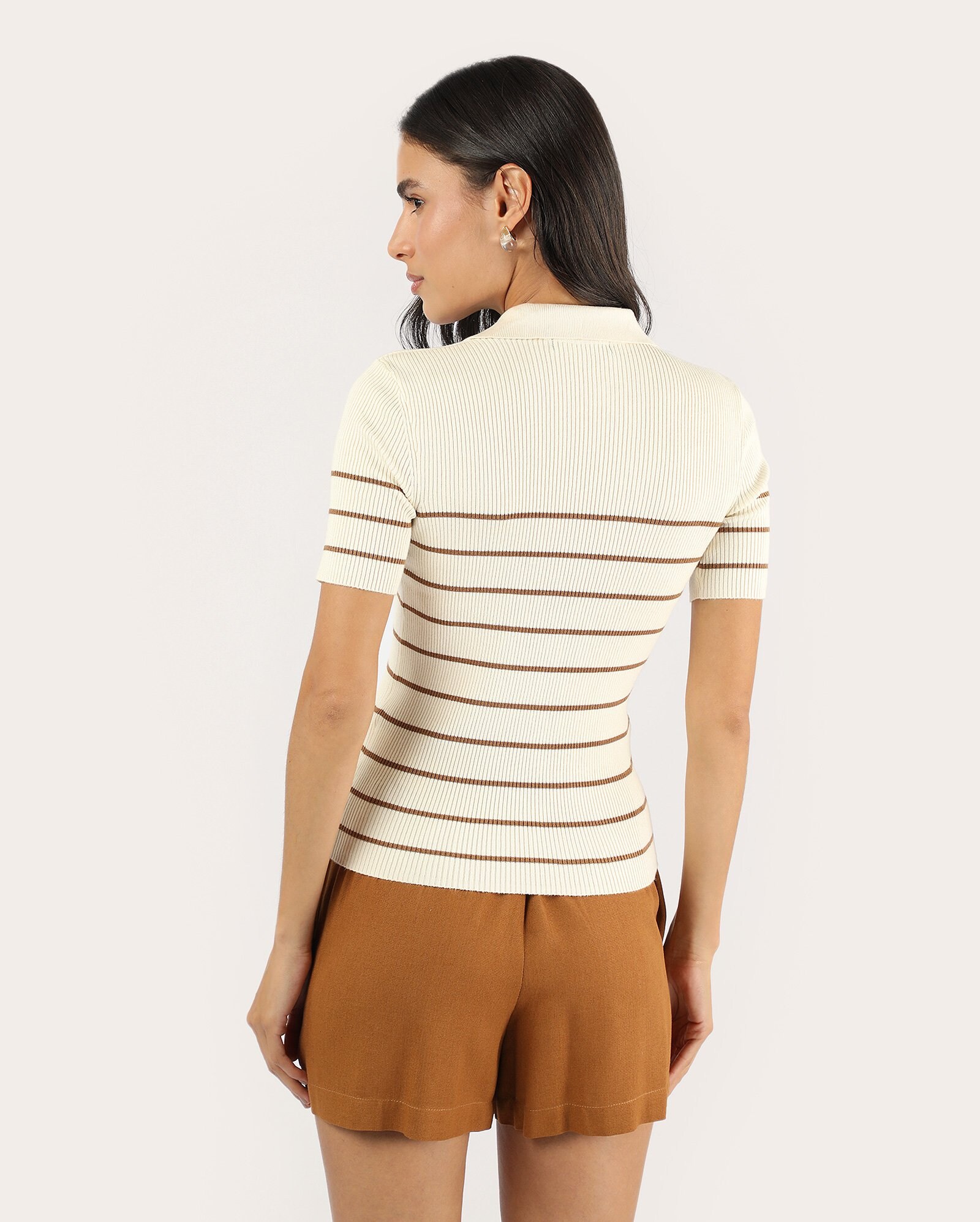 Polo feminina em tricot canelado - Amarelo — foto 5