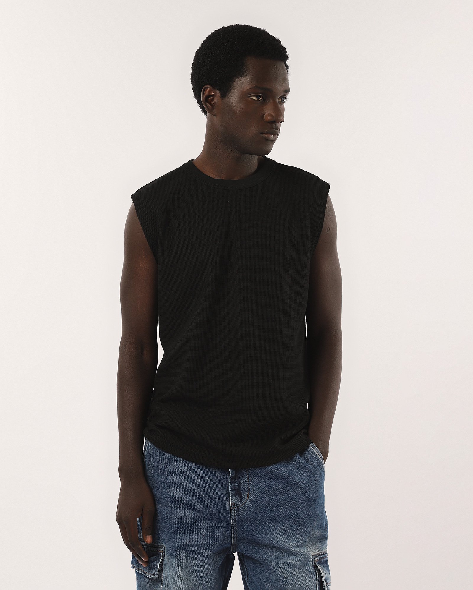Camiseta masculina sleeveless texturizada preta | Pool