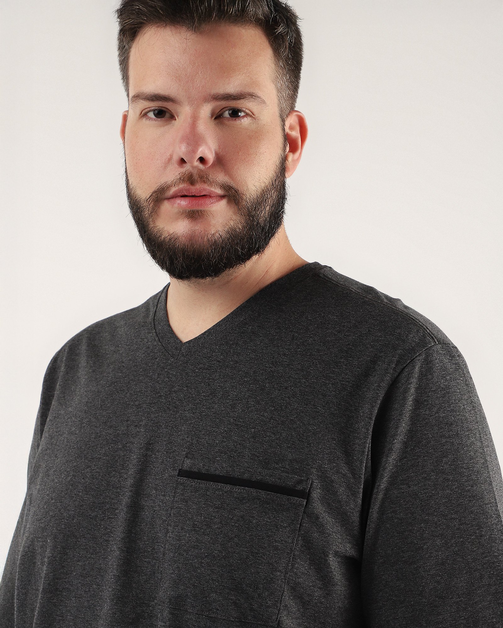 Pijama plus size curto masculino com bolso mescla cinza