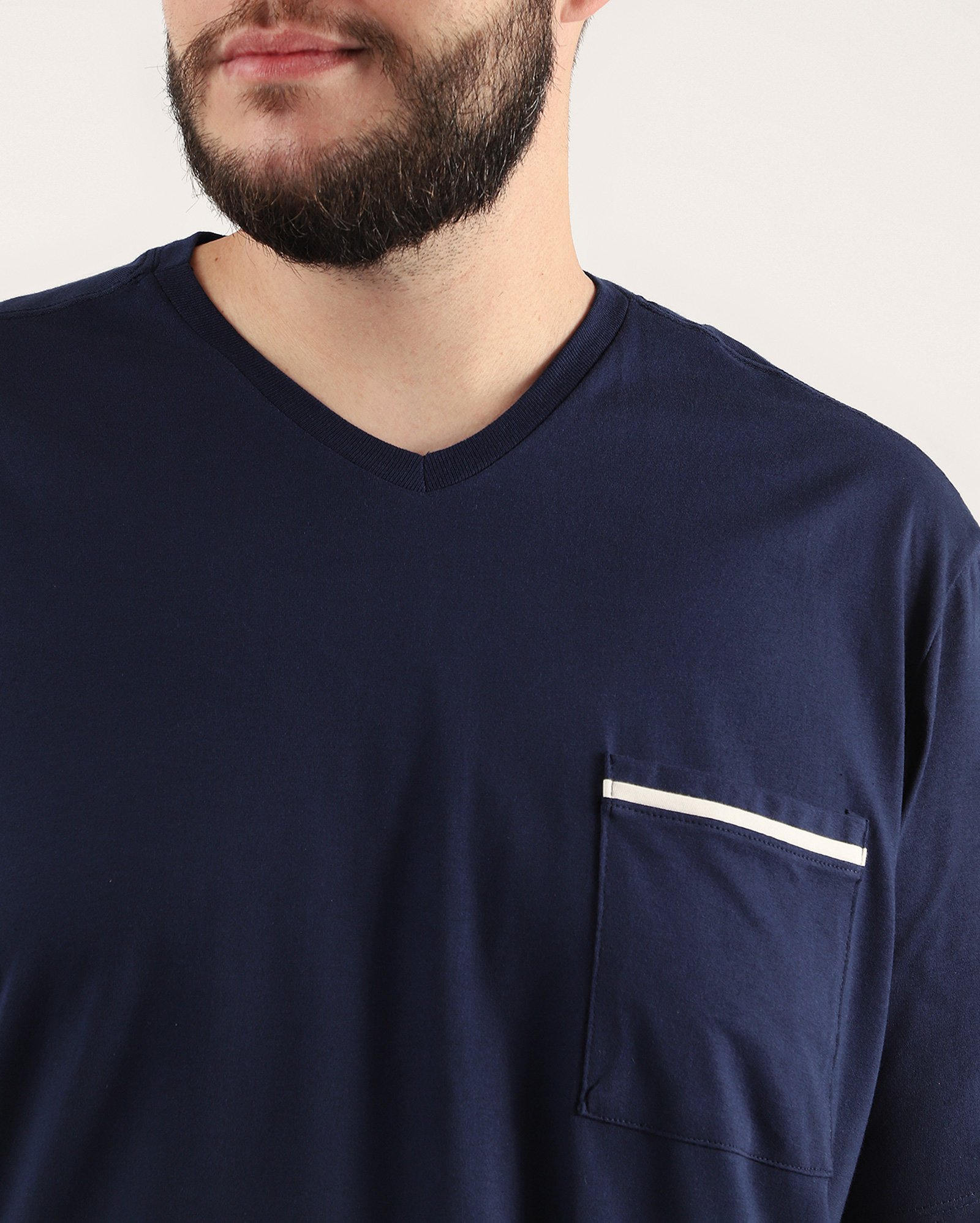 Pijama plus size curto masculino com bolso azul