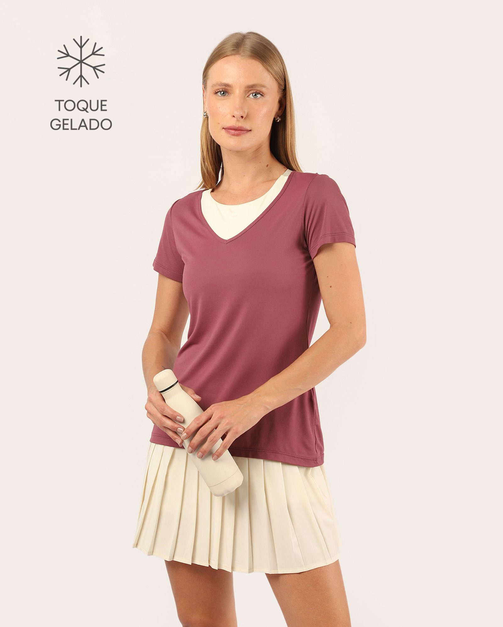 Camiseta esportiva feminina gola v - Lilás | Body Work