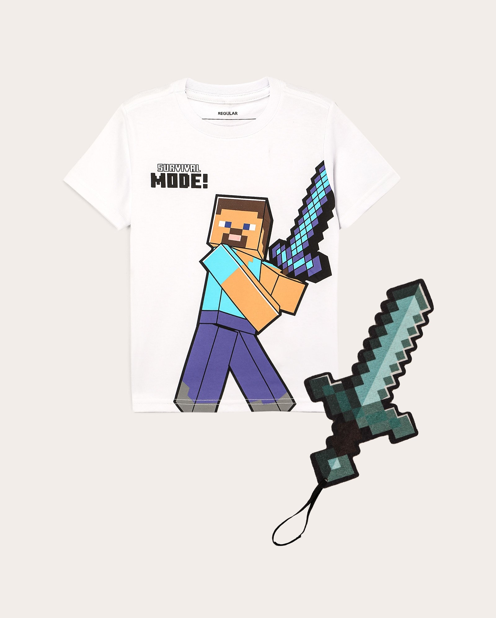 Camiseta infantil survival mode 4-10A branca | Minecraft