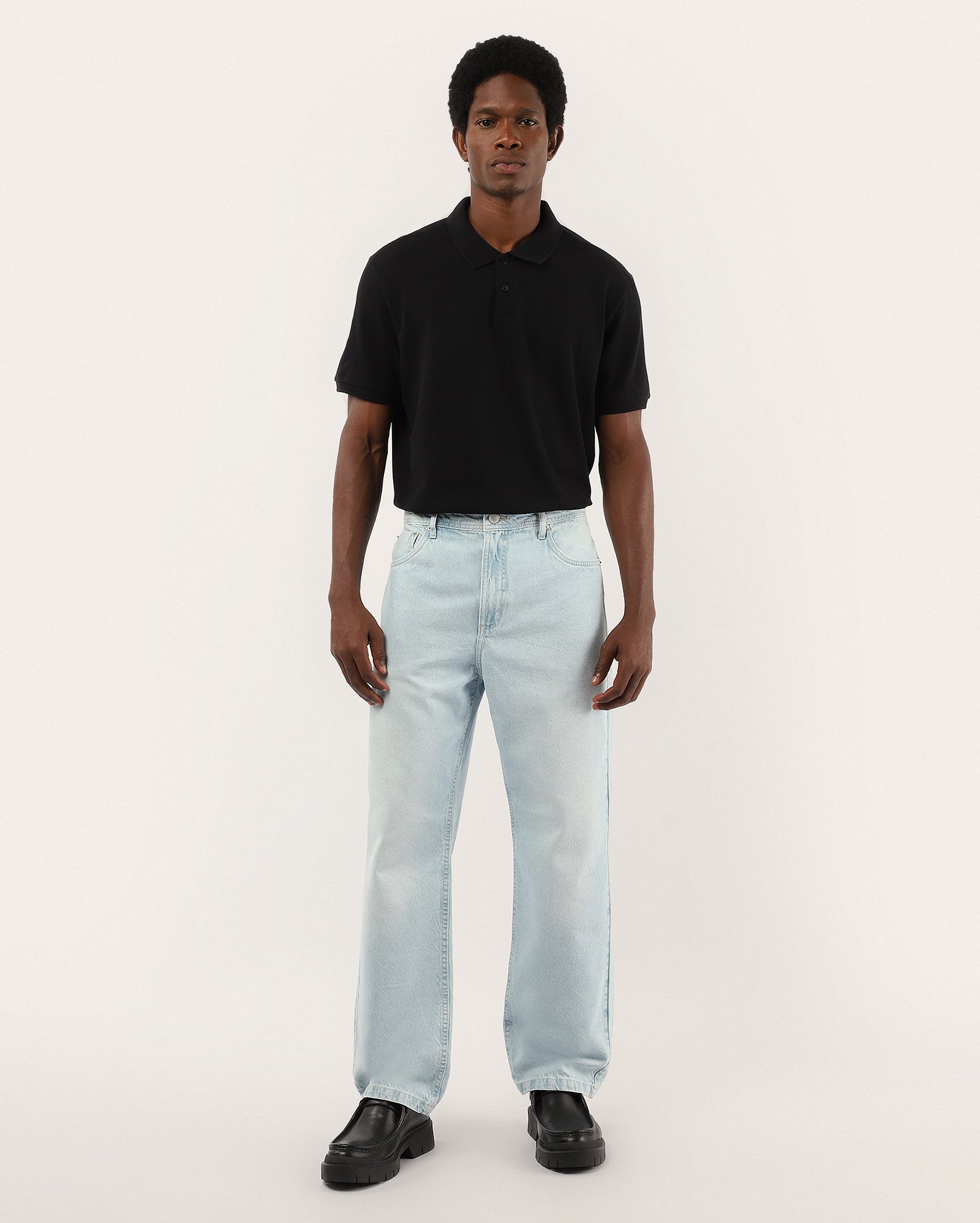 Calça jeans masculina loose denim claro