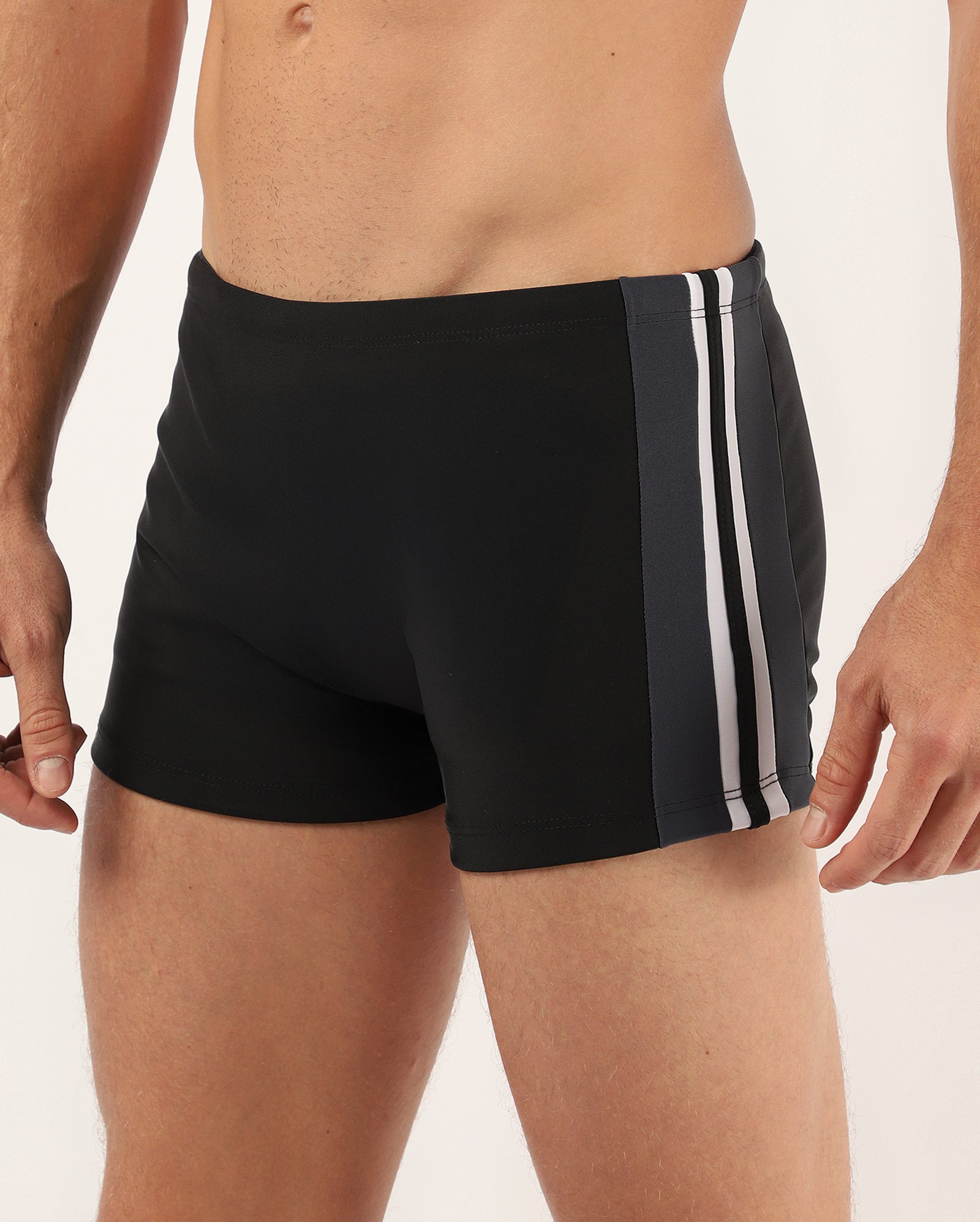Sunga boxer com poliamida e listras contrastantes - preta