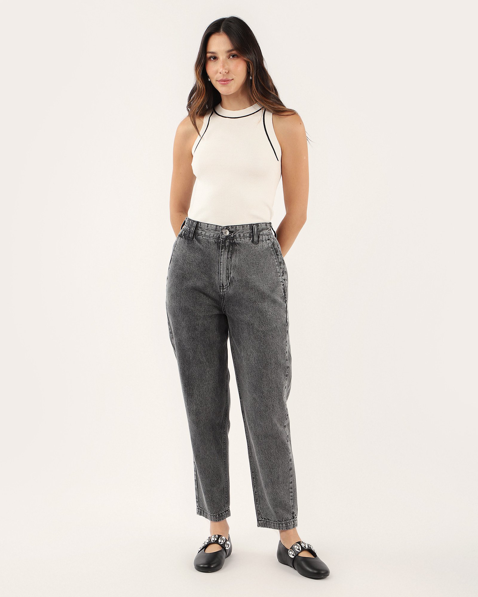 Calça jeans feminina baggy cintura alta denim escuro | Pool Jeans