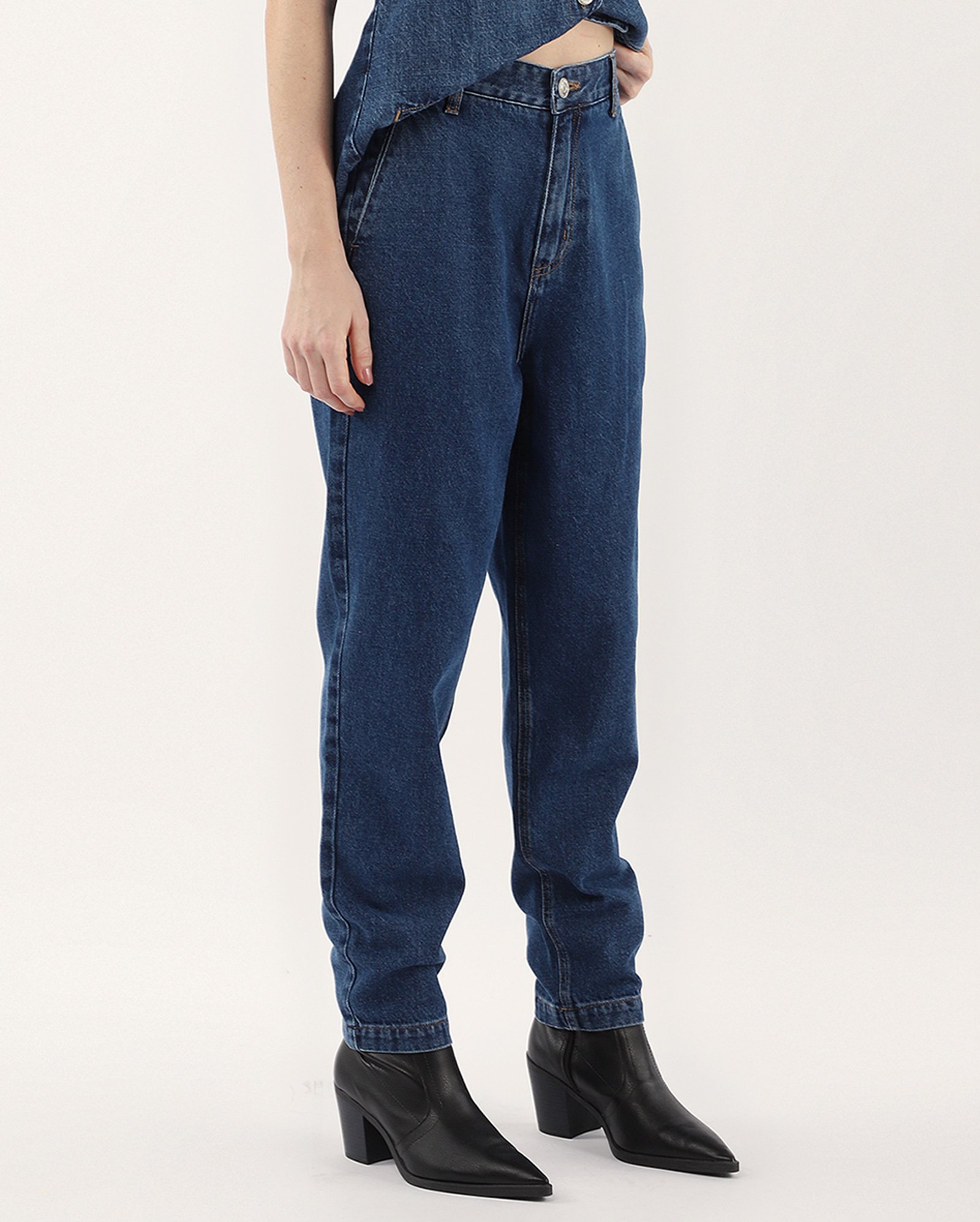 Calça jeans feminina baggy cintura alta denim escuro | Pool Jeans