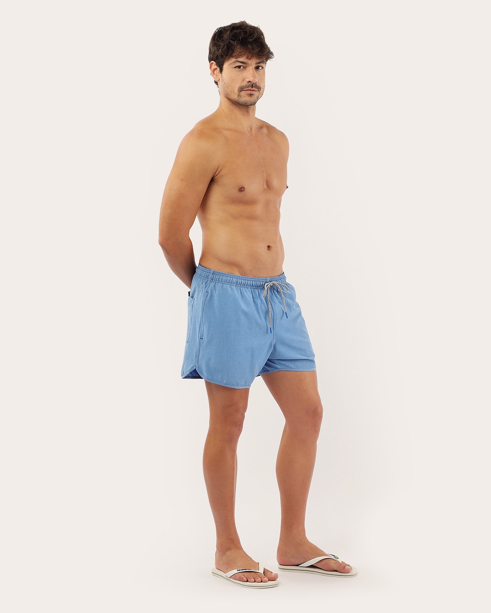 Short água masculino liso com bolsos mescla azul