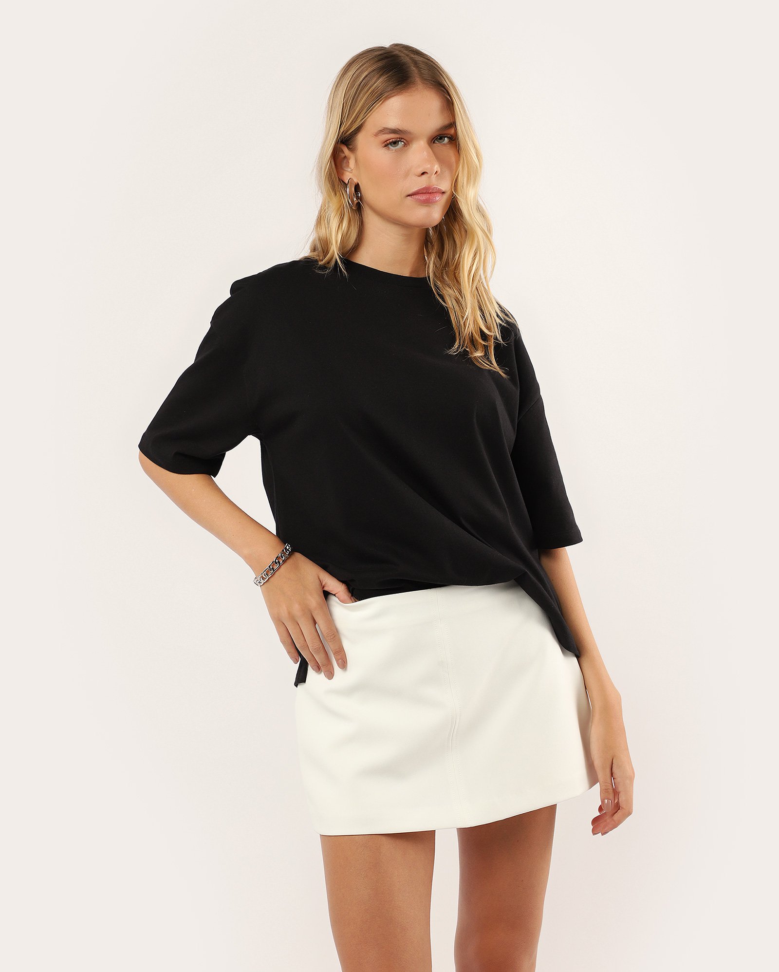 Short-saia pespontado com zíper - branco