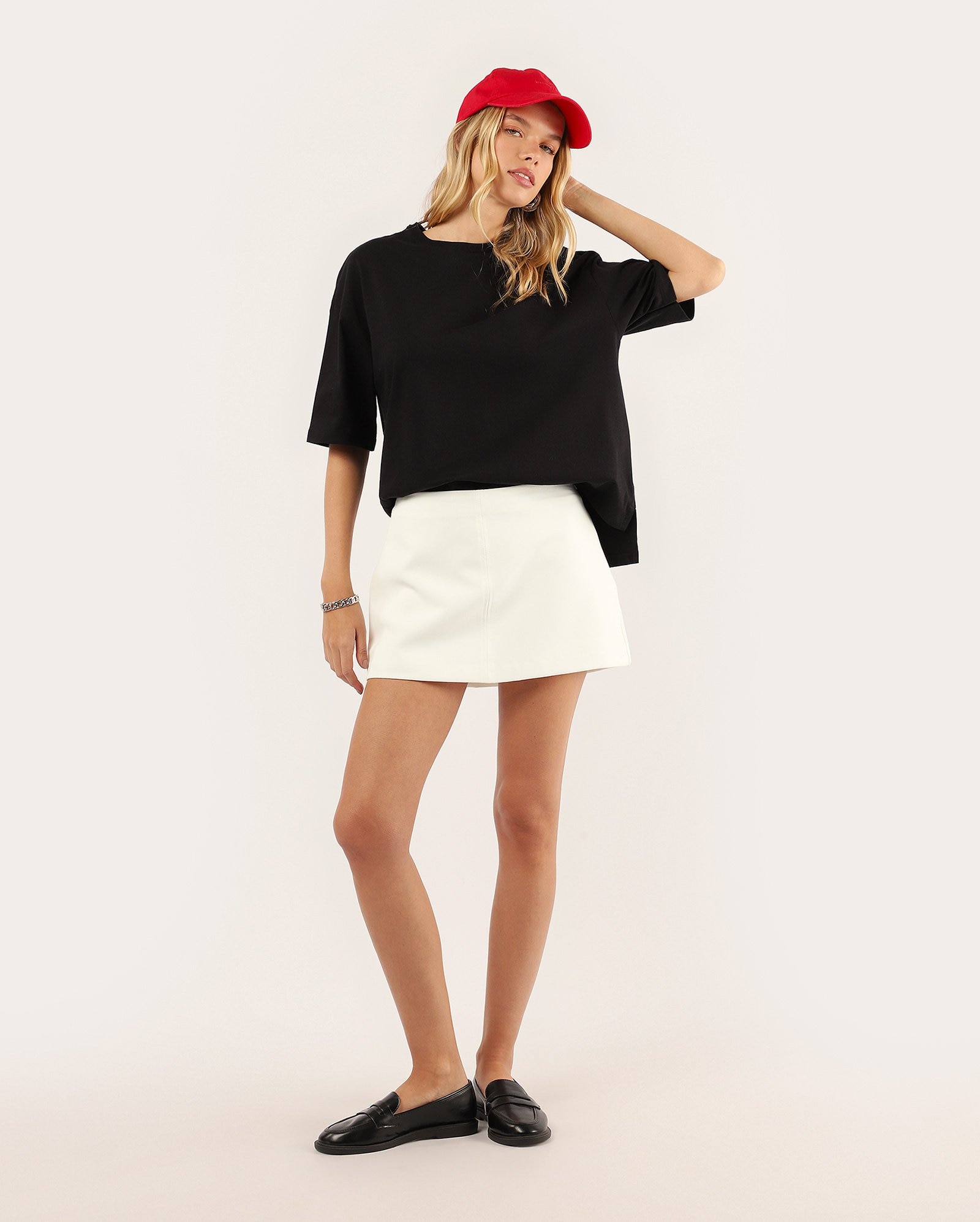 Short-saia pespontado com zíper - branco