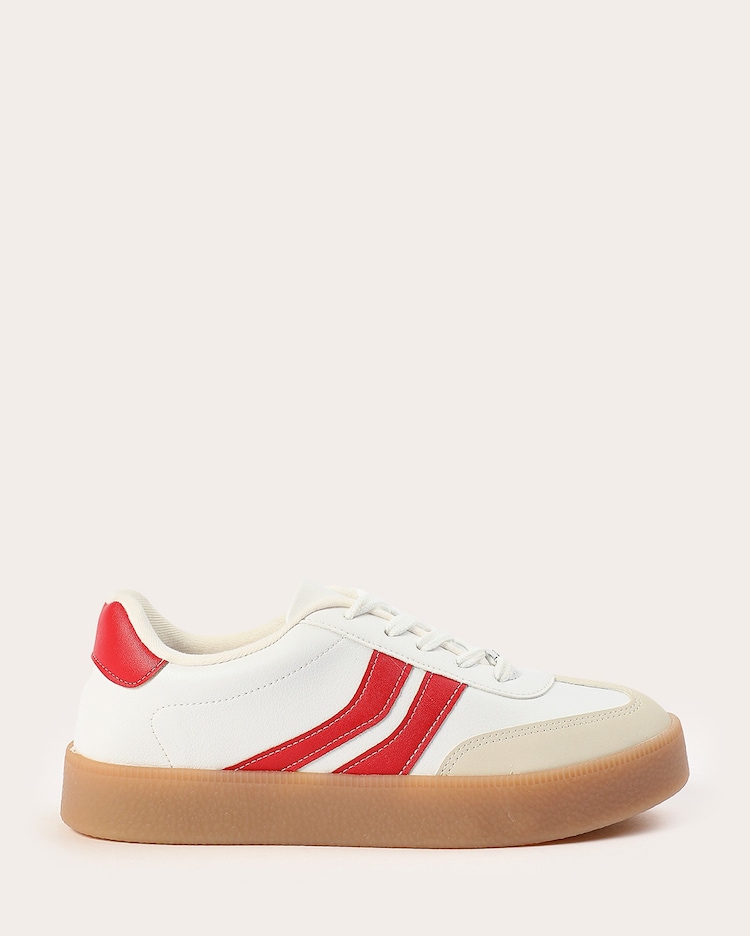 Riachuelo Tênis feminino poliuretano listras com recortes