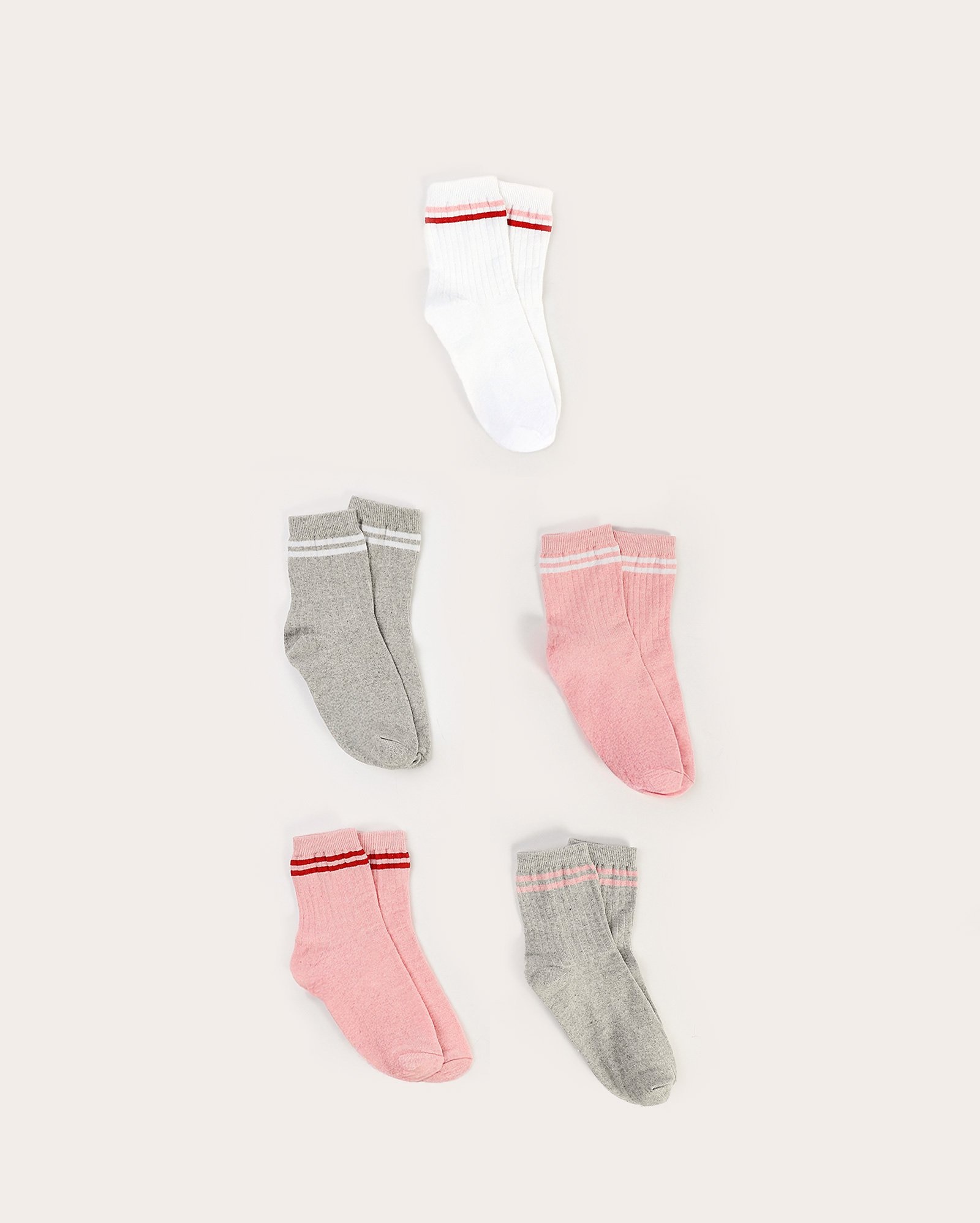 Kit meia feminina 5 pares cano médio canelado com listras multicor
