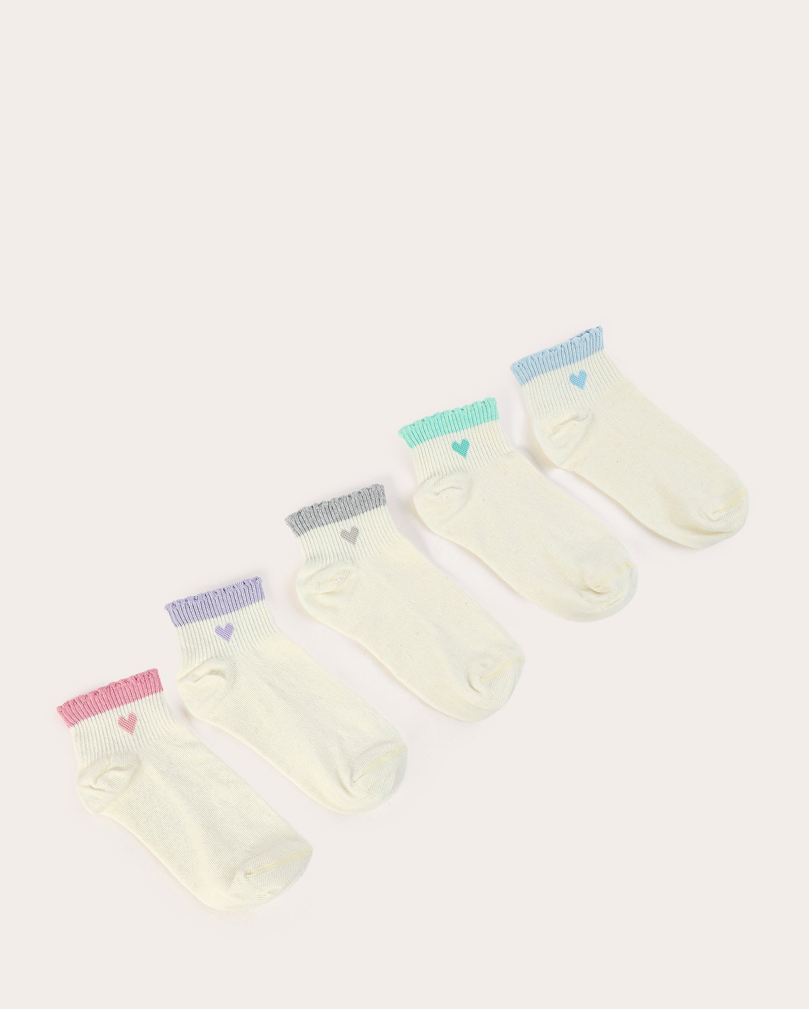 Kit 5 pares meia feminina cano curto coração multicolor
