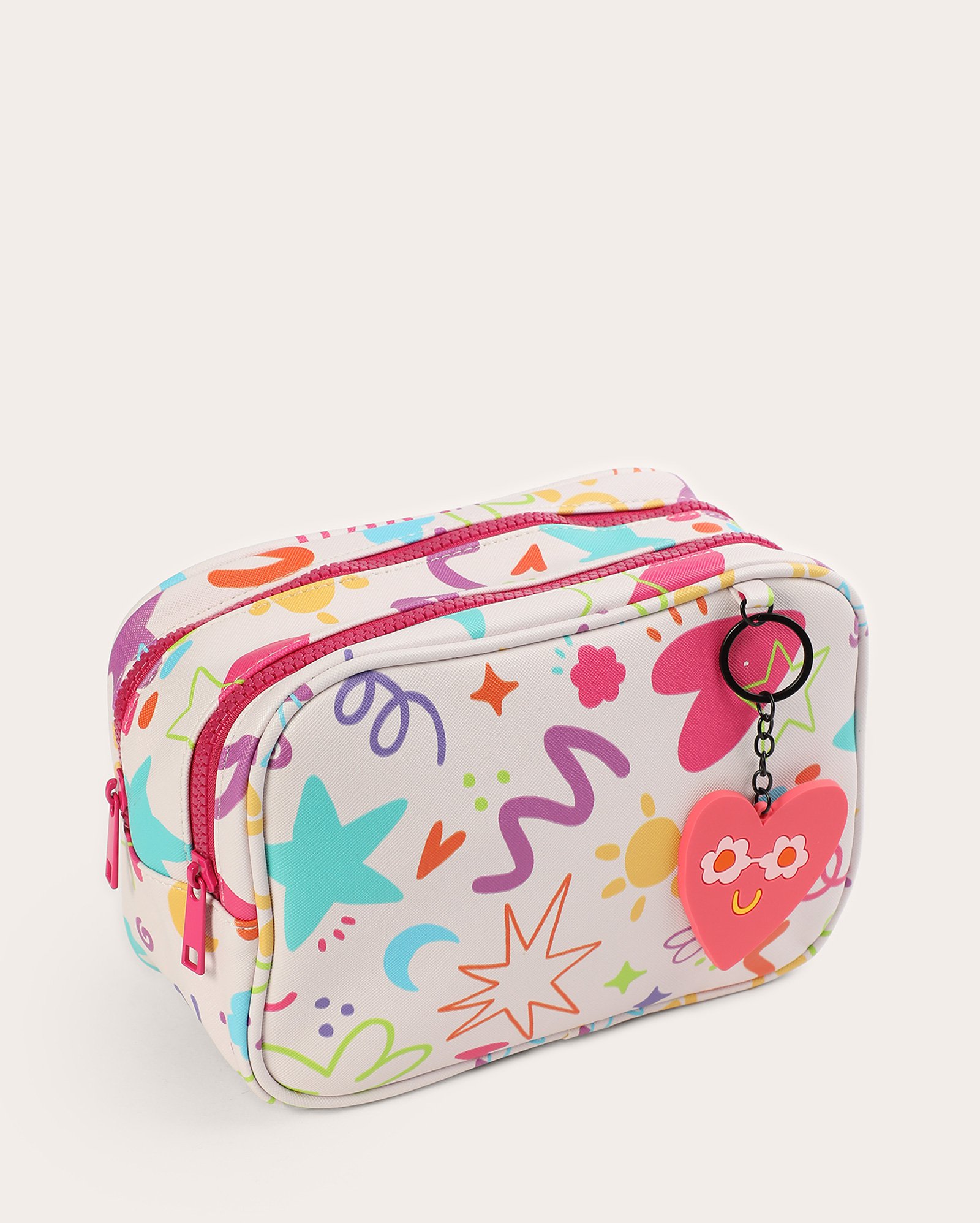Necessaire estampada + chaveiro coração off-white