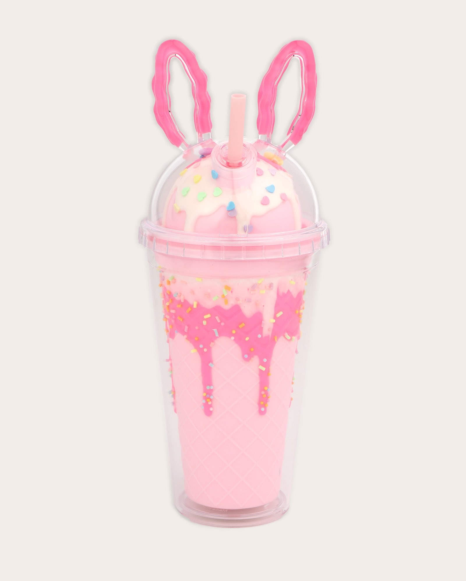 Copo plástico com canudo sorvete 450ml rosa