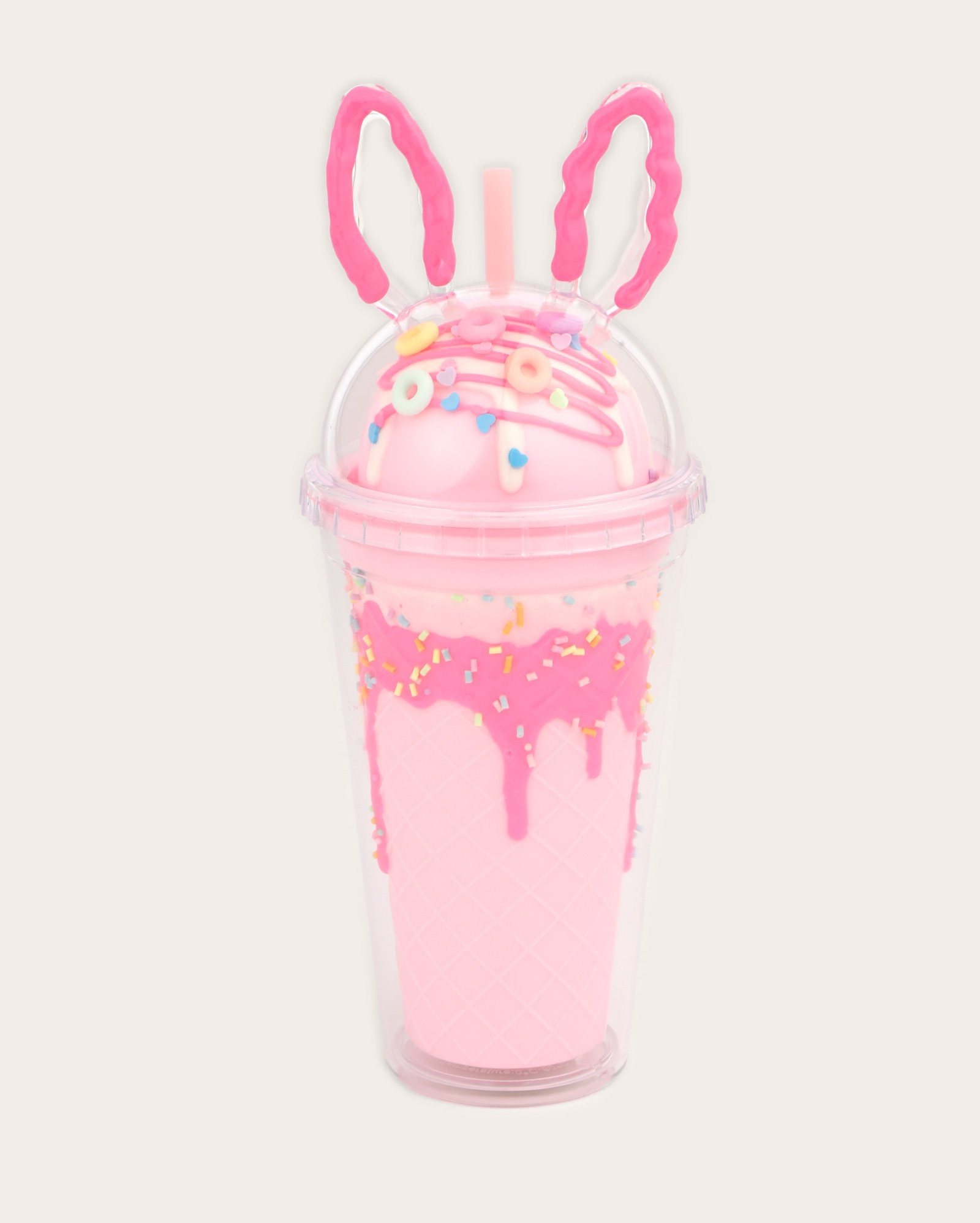 Copo plástico com canudo sorvete 450ml rosa