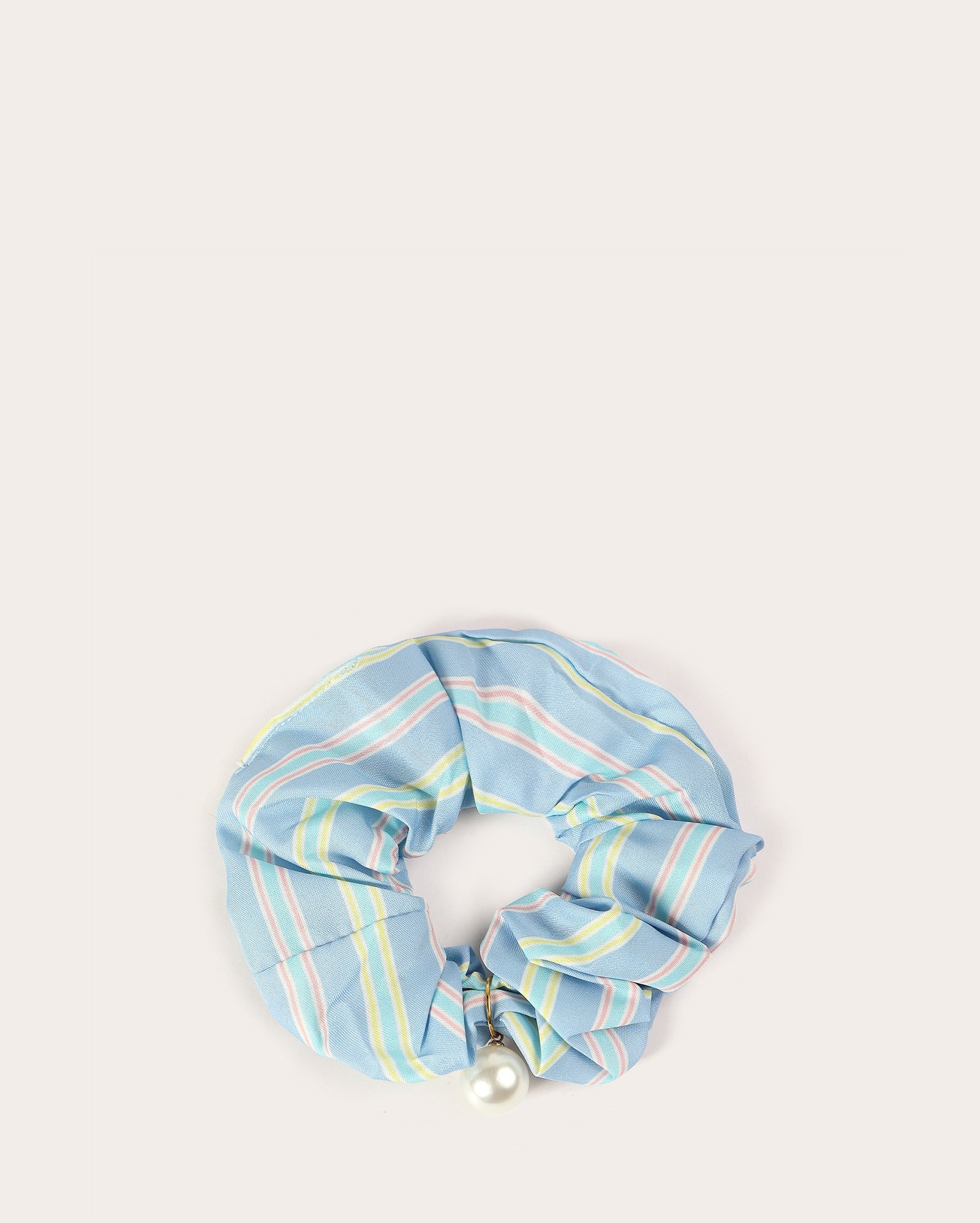 Elástico de cabelo scrunchie listrado com pingentinho - azul