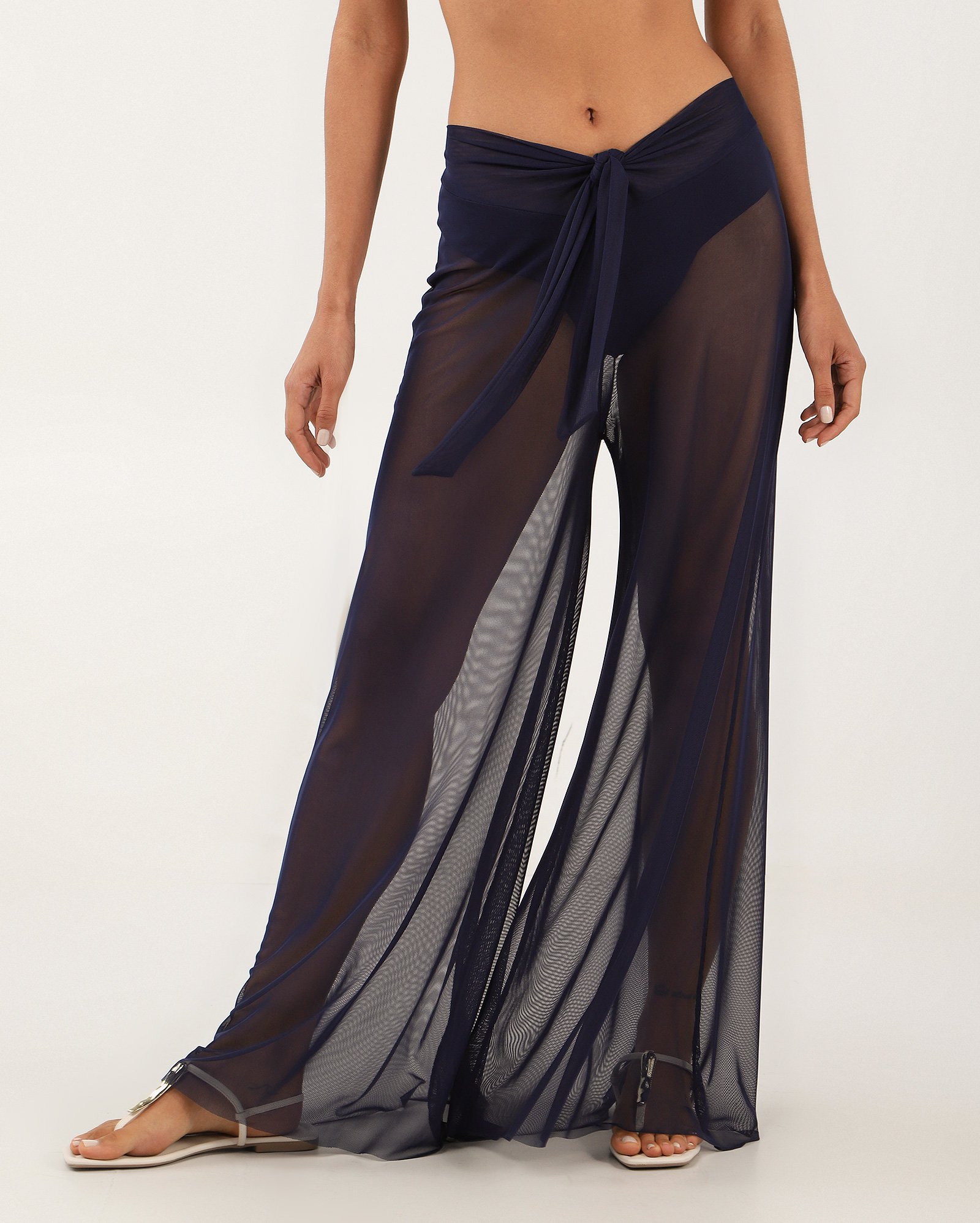 Saída de praia calça pantalona em tule amarração azul | Dript by Riachuelo