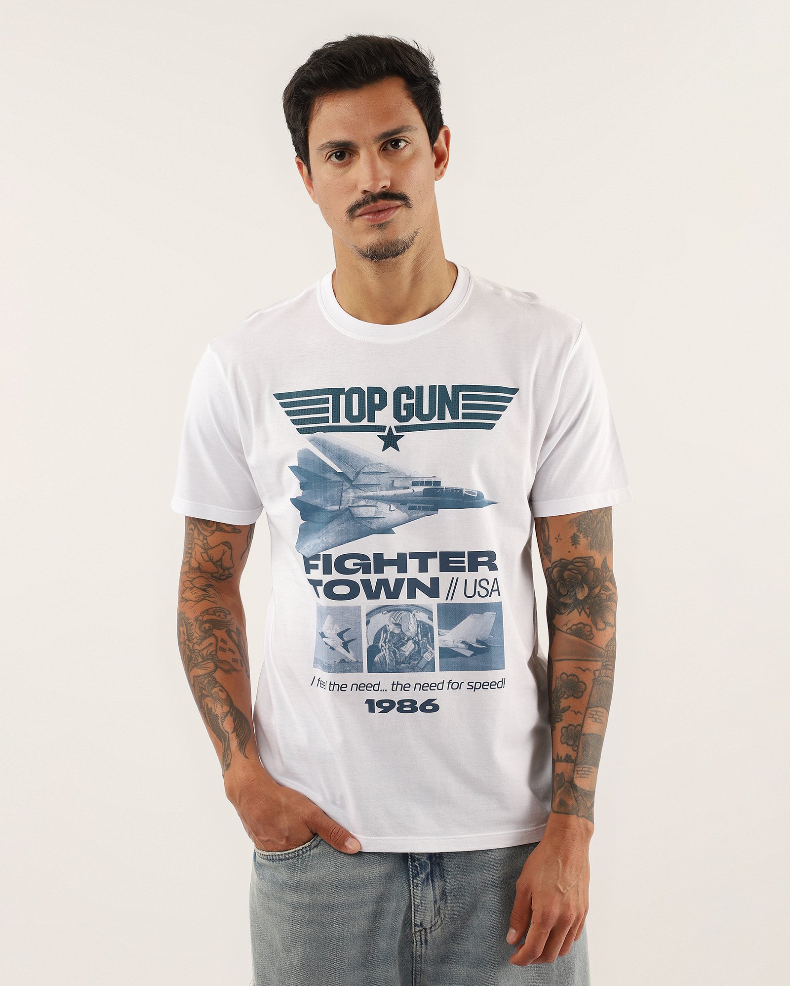 Camiseta masculina regular Top Gun branca | FANLAB