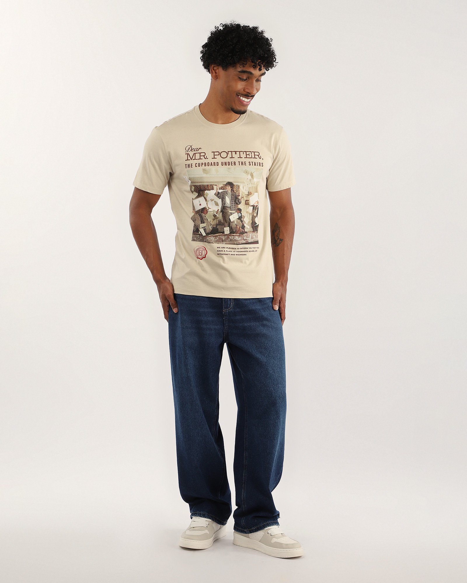 Camiseta masculina regular Harry Potter bege | FANLAB