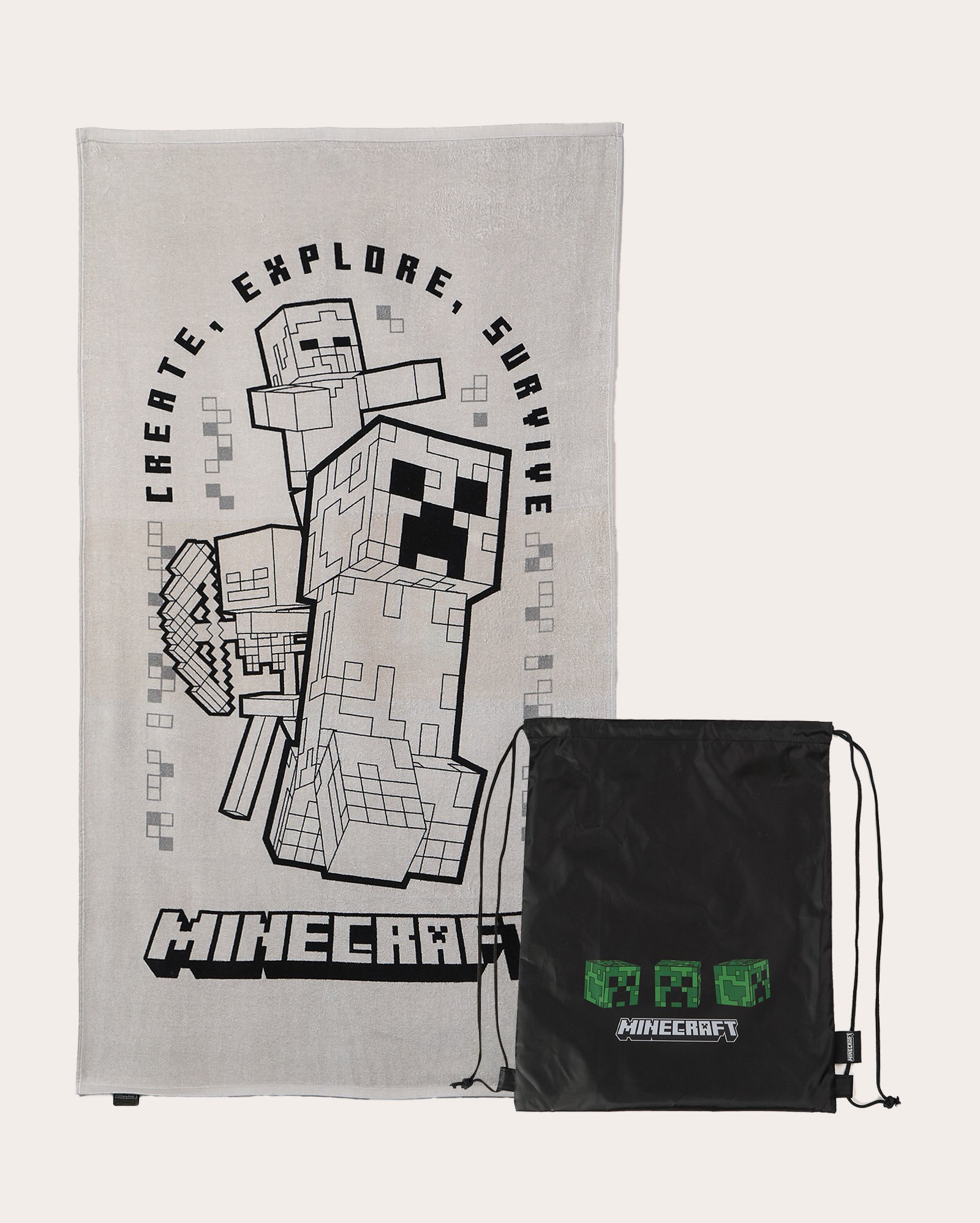 Toalha de banho velour Creeper com bolsa multicor | Minecraft