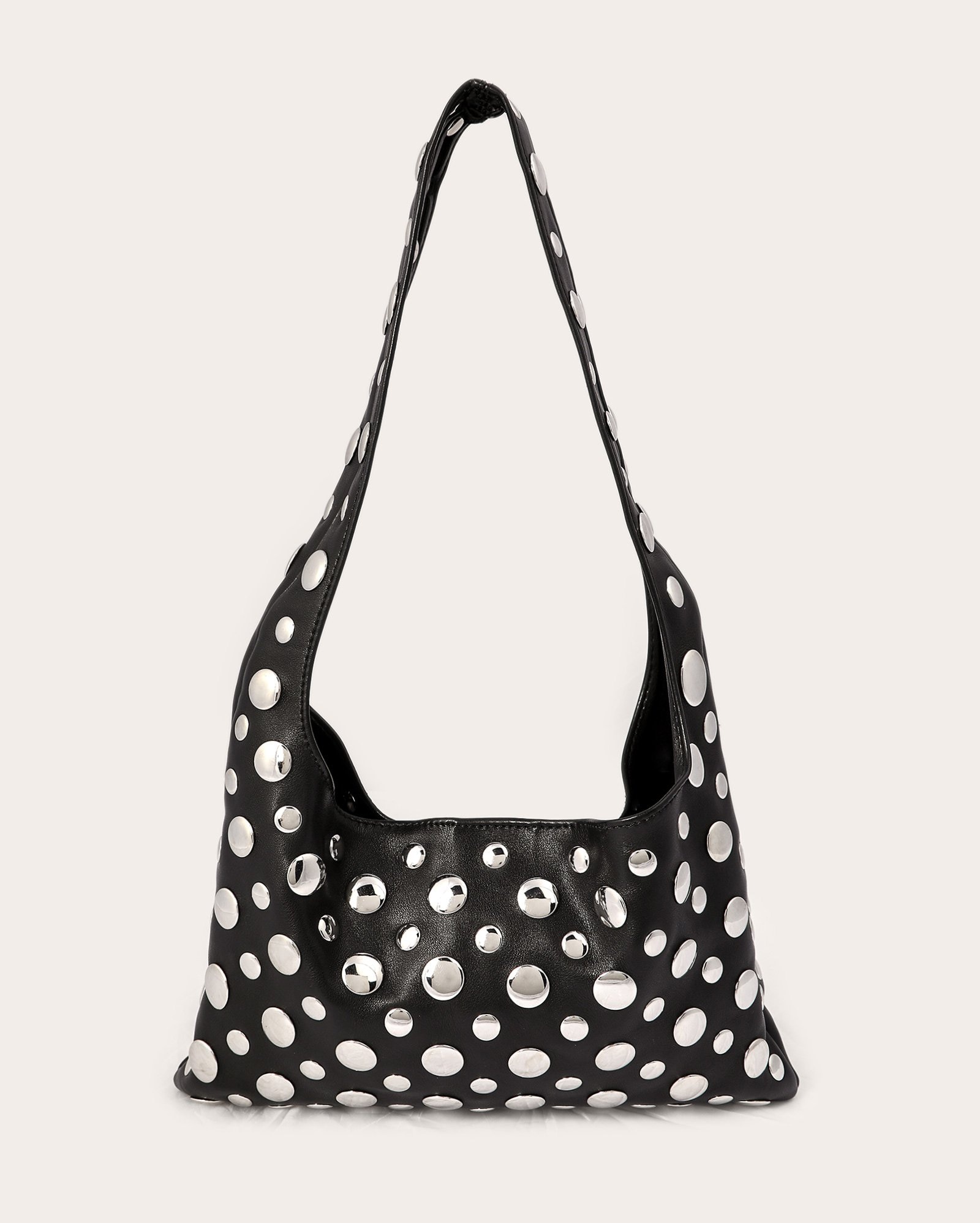 Bolsa feminina hobo com tachas - Preto