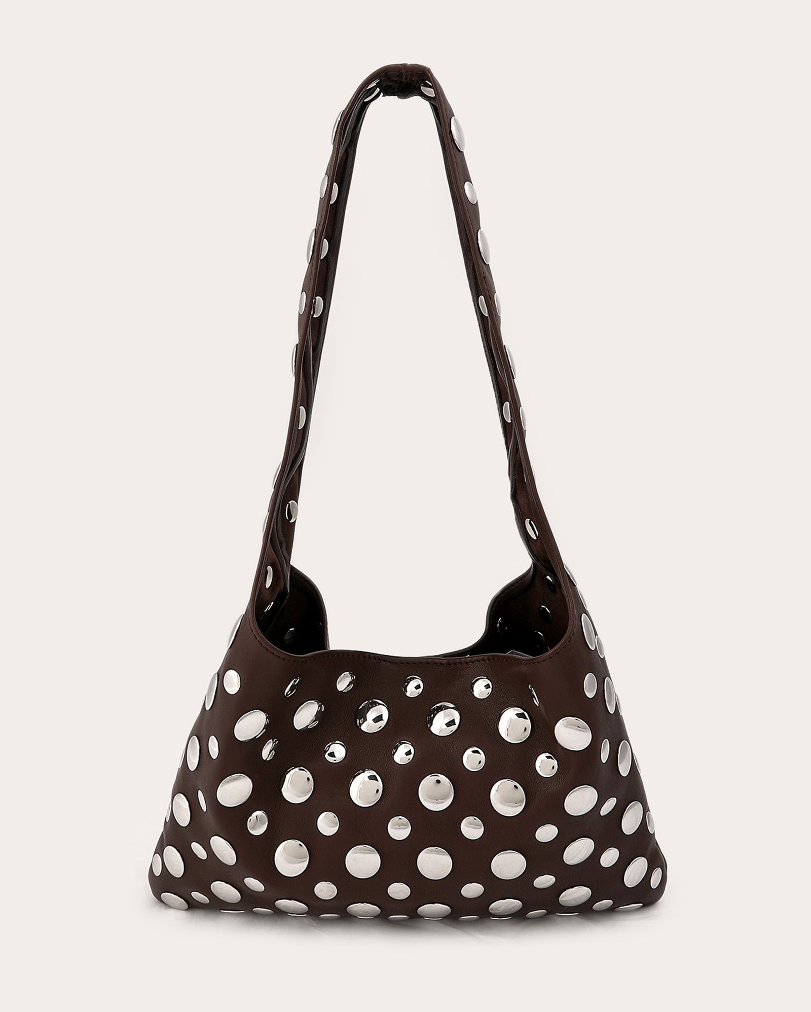 Bolsa feminina hobo com tachas - Marrom Escuro
