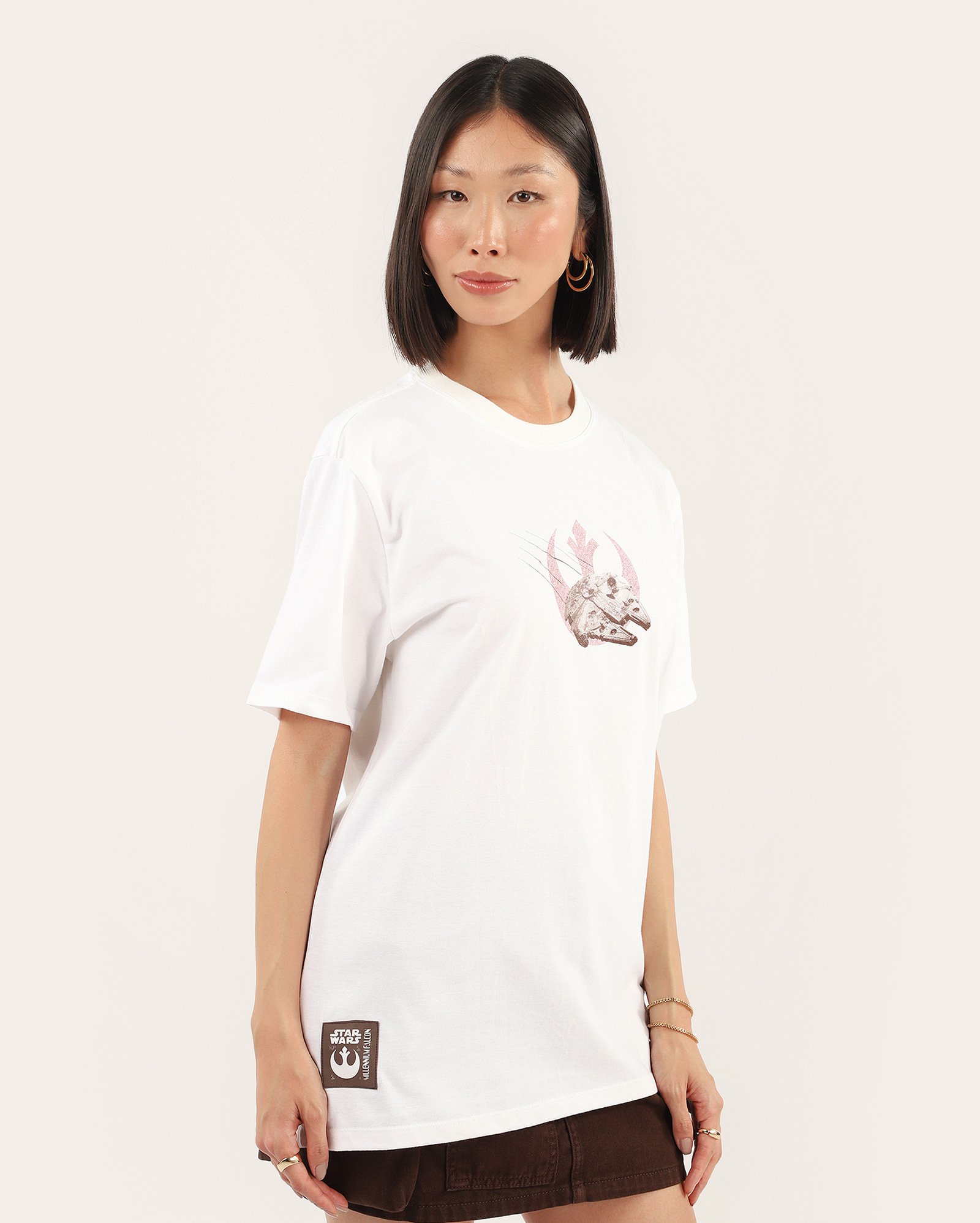 Camiseta feminino alongada Star Wars - Branca | FANLAB