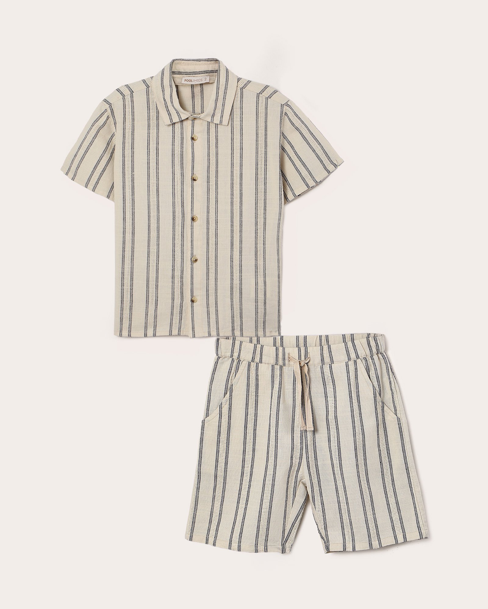 Conjunto curto infantil listrado 4-10A bege