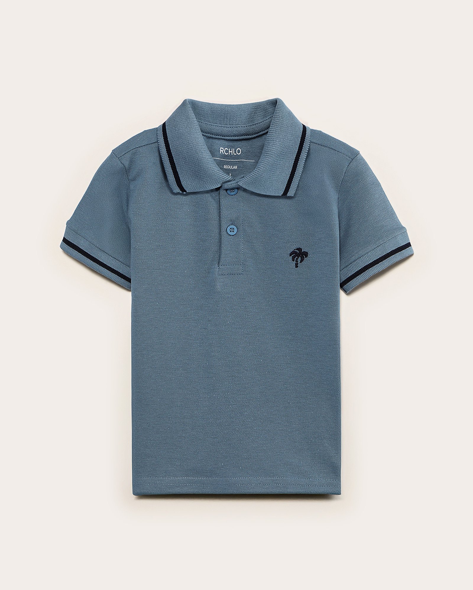 Camisa polo infantil bordado coqueiro 1-4A - Azul Escuro