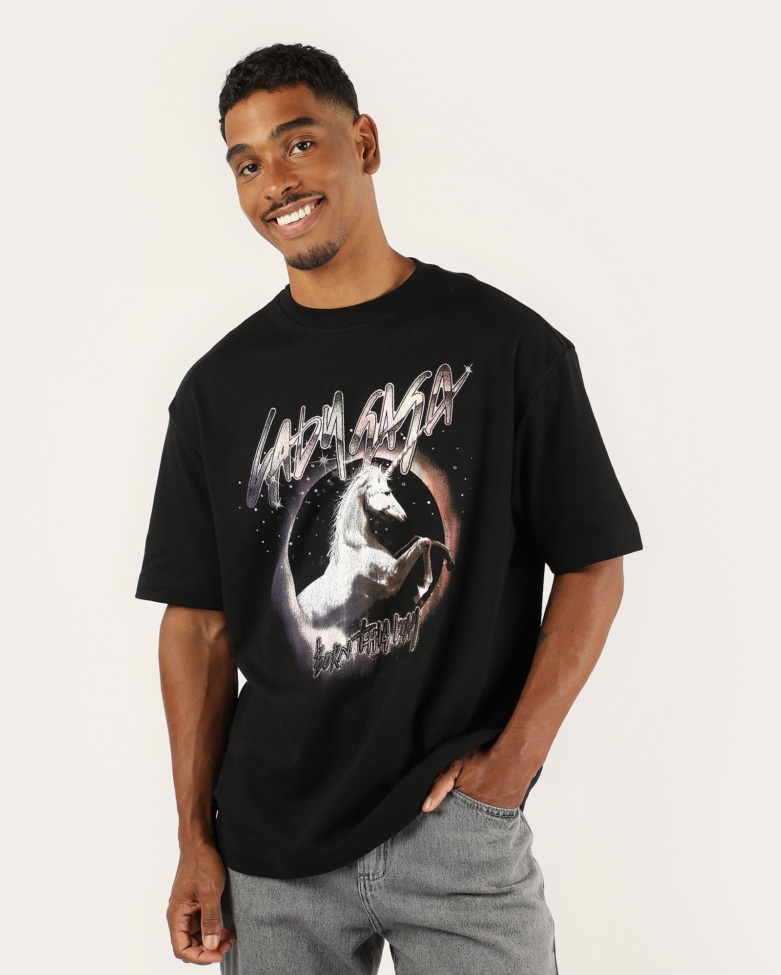Camiseta masculina Unicórnio Lady Gaga - preta | FANLAB