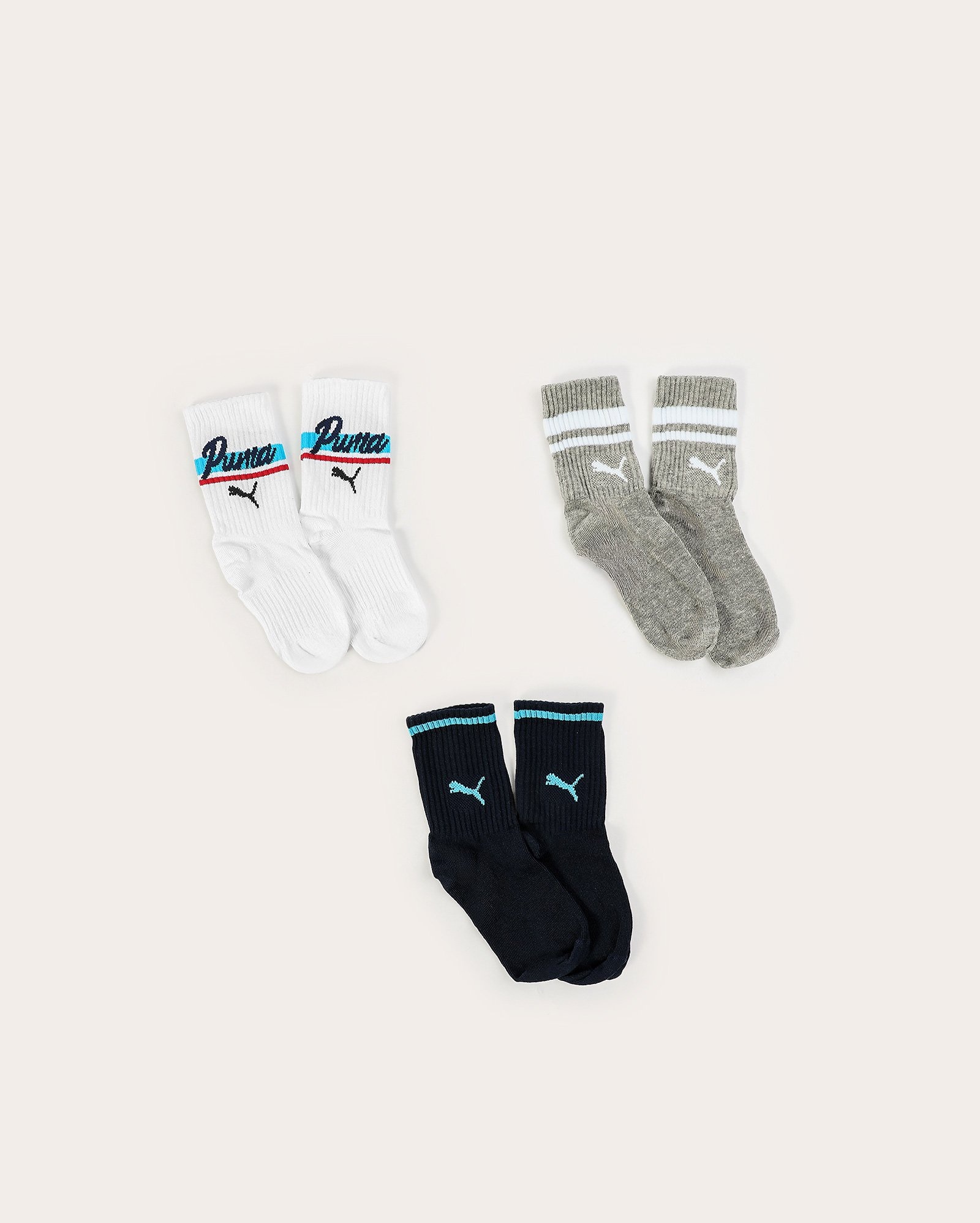 Kit meia infantil 3 pares cano longo listras multicor | Puma