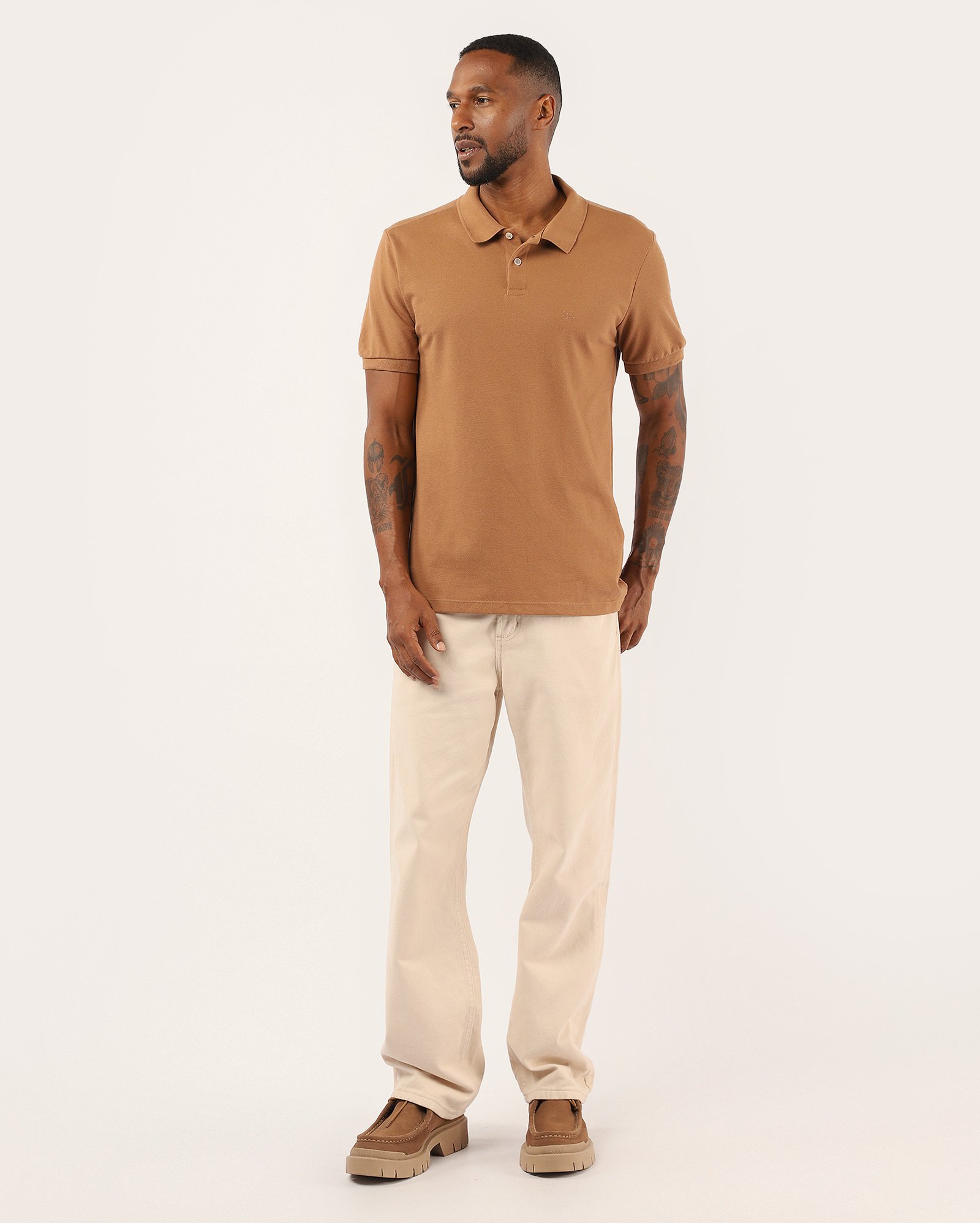 Camisa polo masculina Pool Legacy regular piquet - Marrom Claro