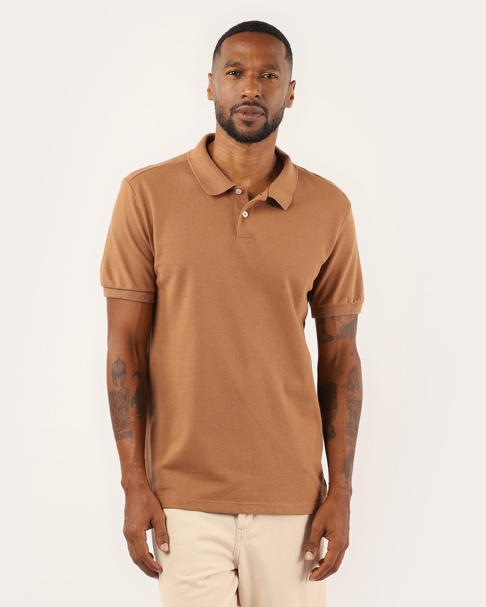 Camisa polo masculina Pool Legacy regular piquet - Marrom Claro