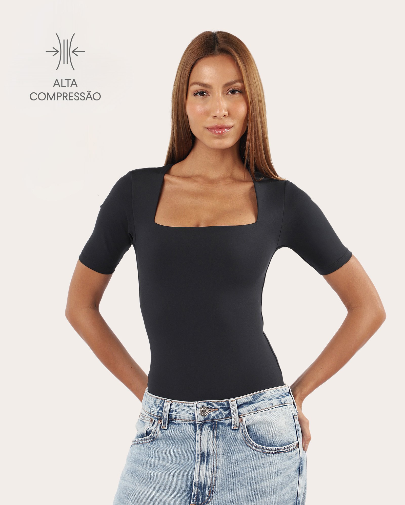 Body feminino Curvify decote quadrado - Preto