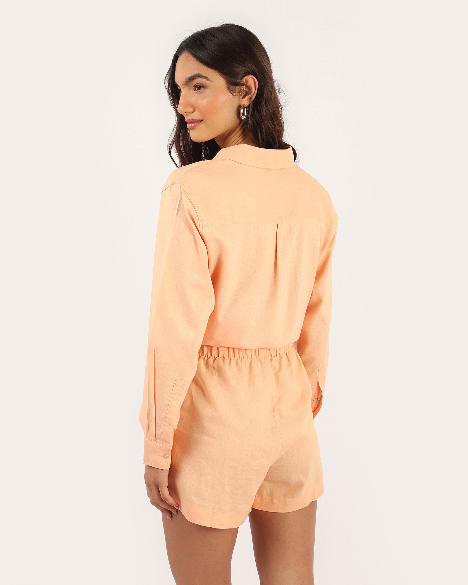 Short feminino cós elástico com linho - Laranja Claro — foto 5